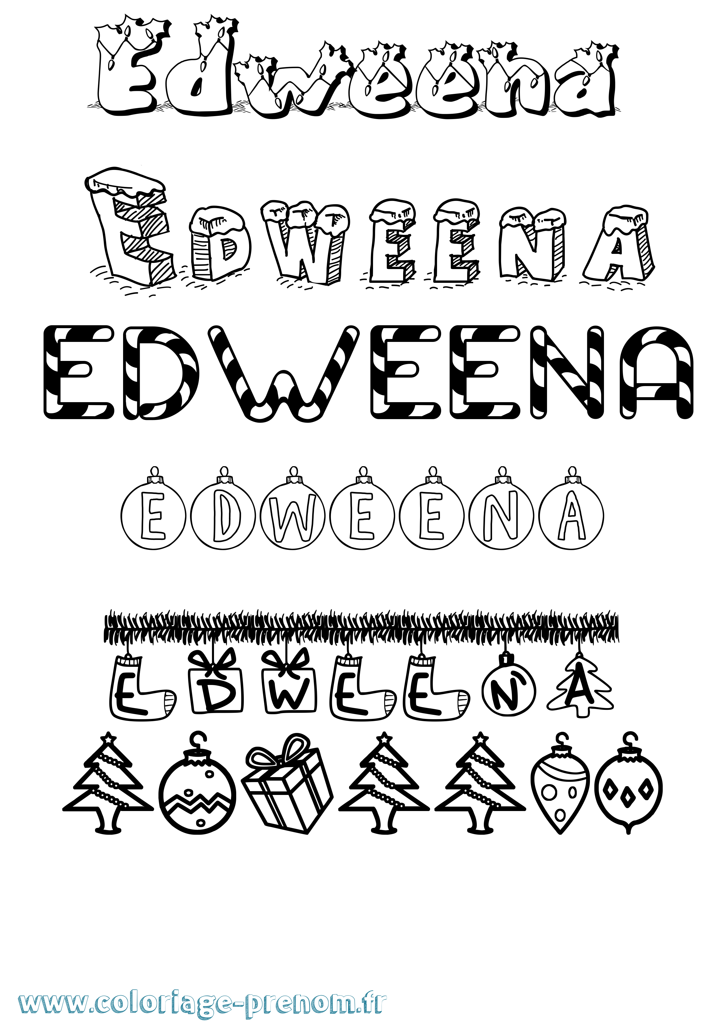 Coloriage prénom Edweena Noël