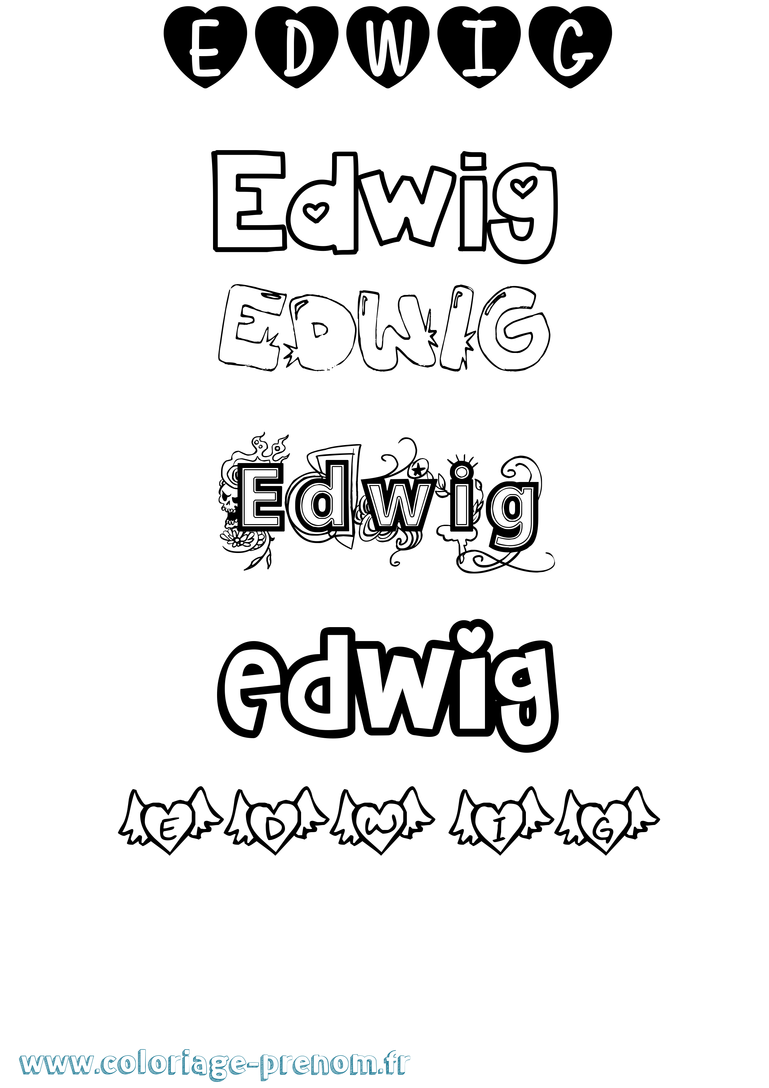 Coloriage prénom Edwig Girly