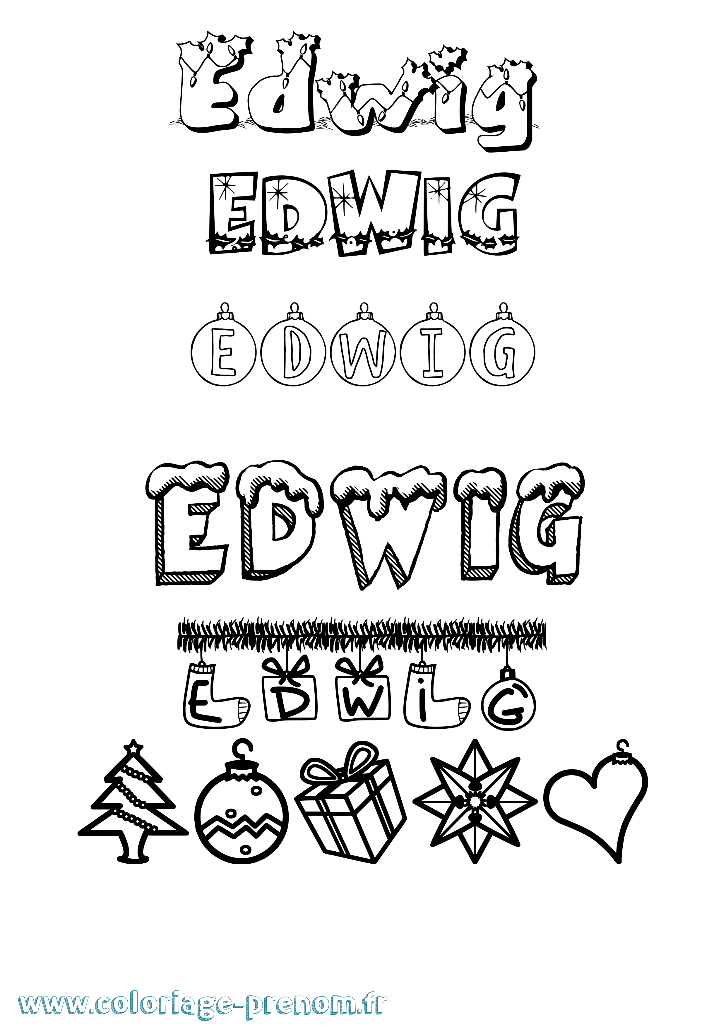 Coloriage prénom Edwig Noël