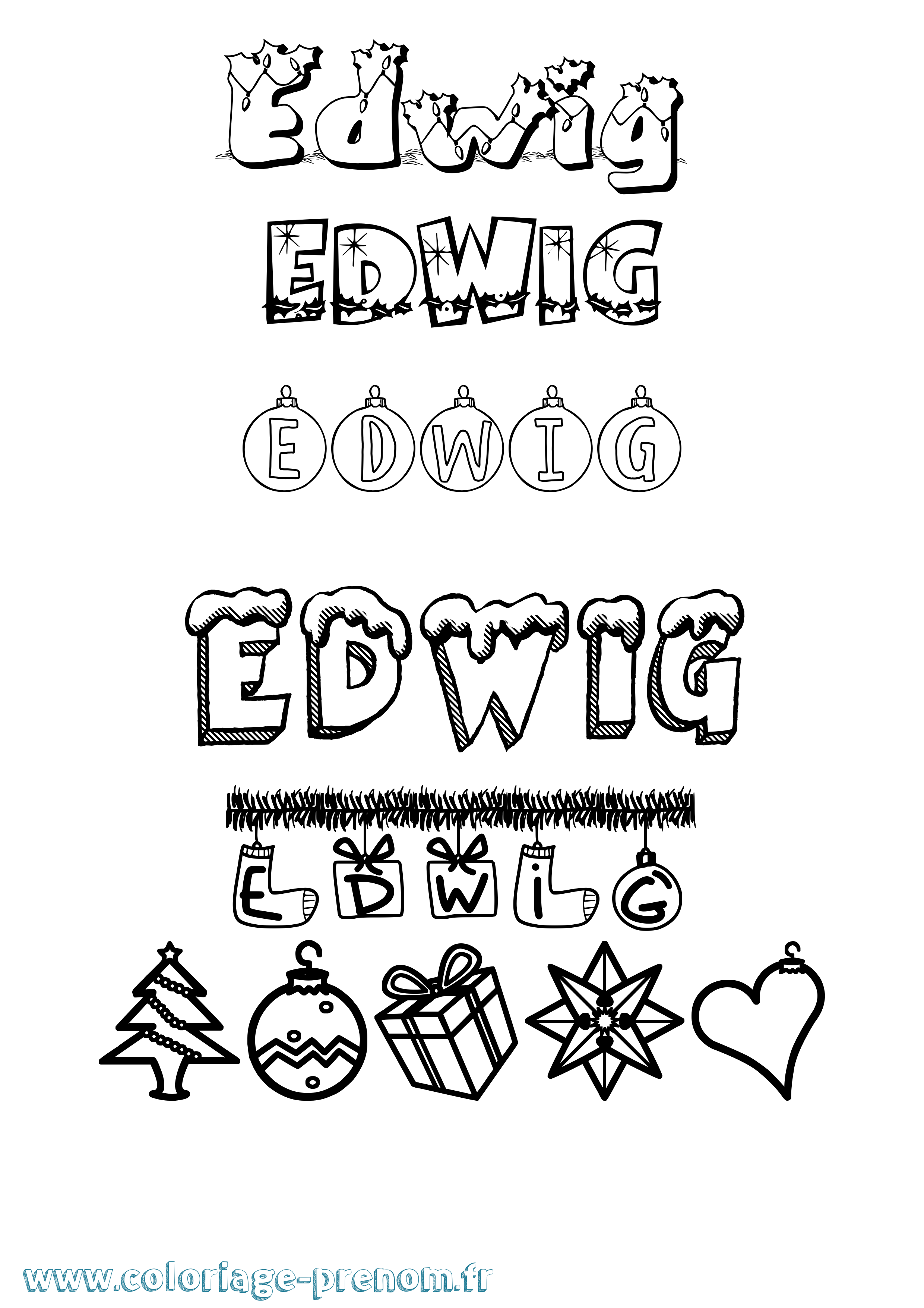 Coloriage Edwig Noël Coloriage prénom Edwig Noël
