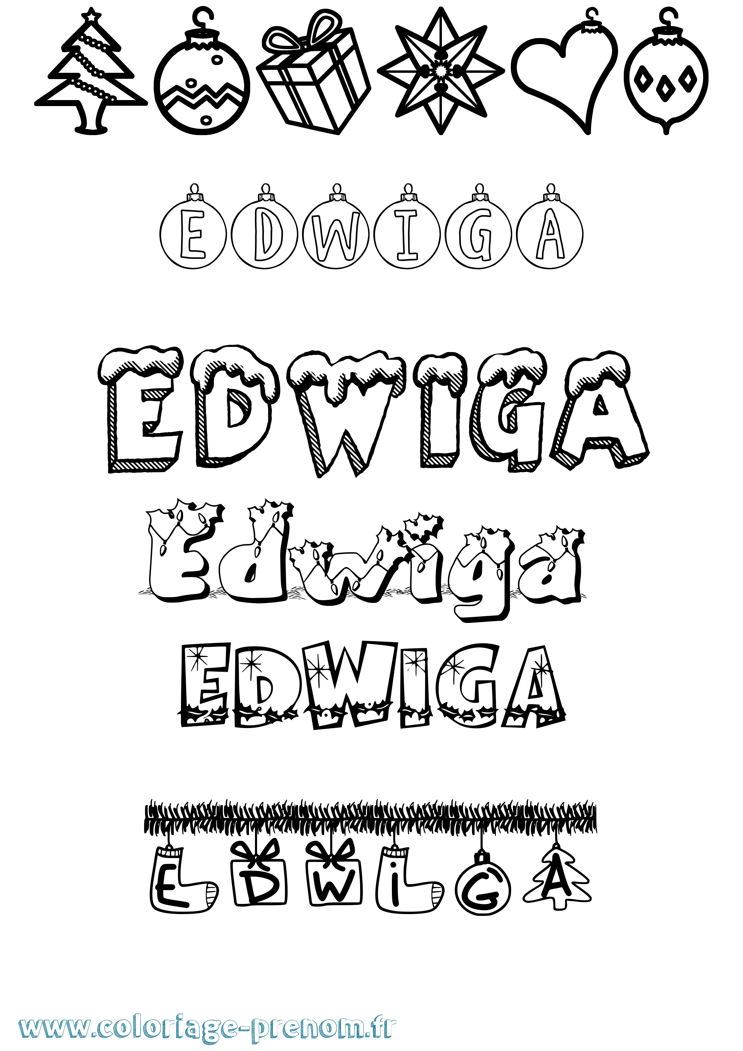 Coloriage Edwiga Noël Coloriage prénom Edwiga Noël