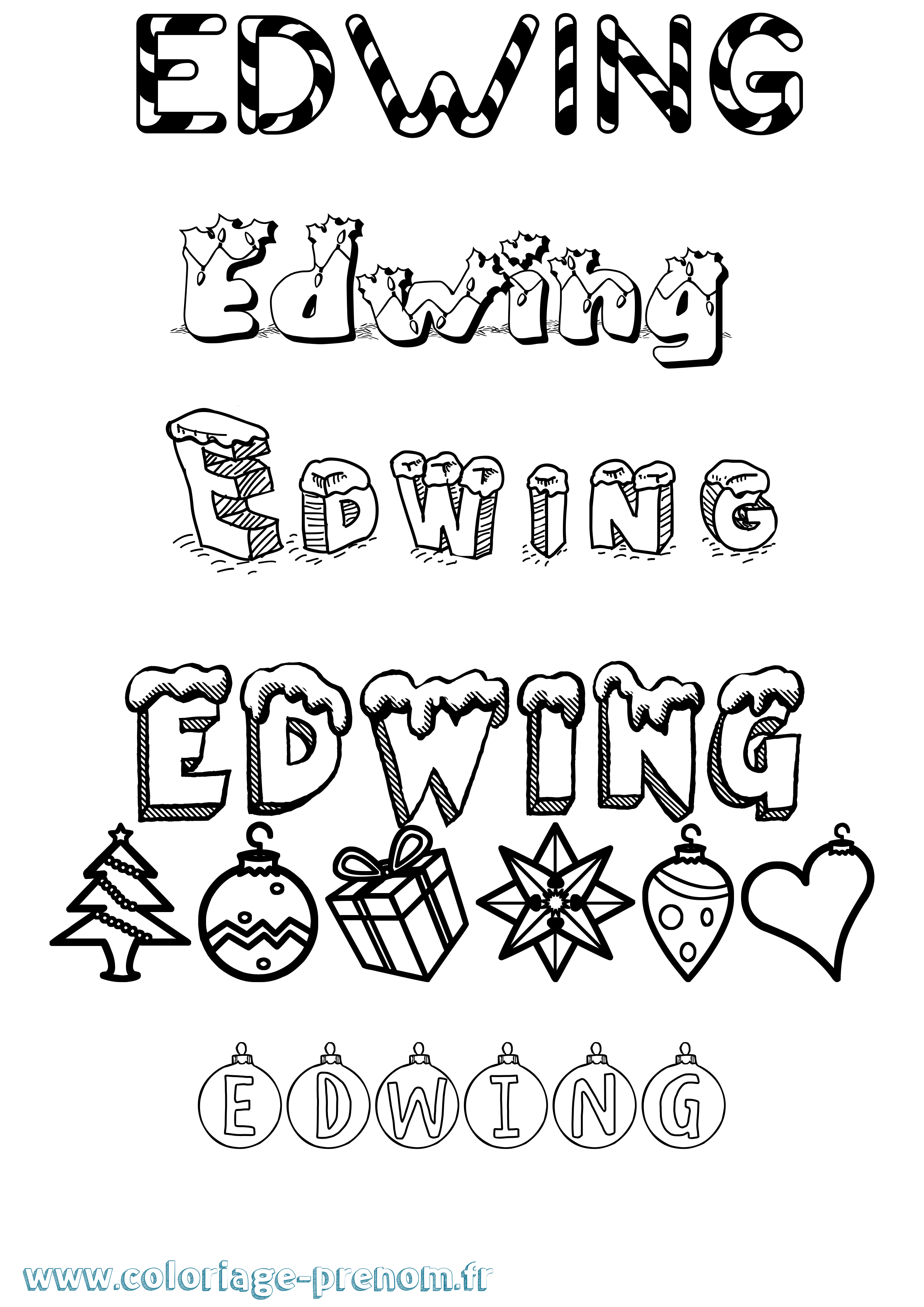 Coloriage Edwing Noël Coloriage prénom Edwing Noël