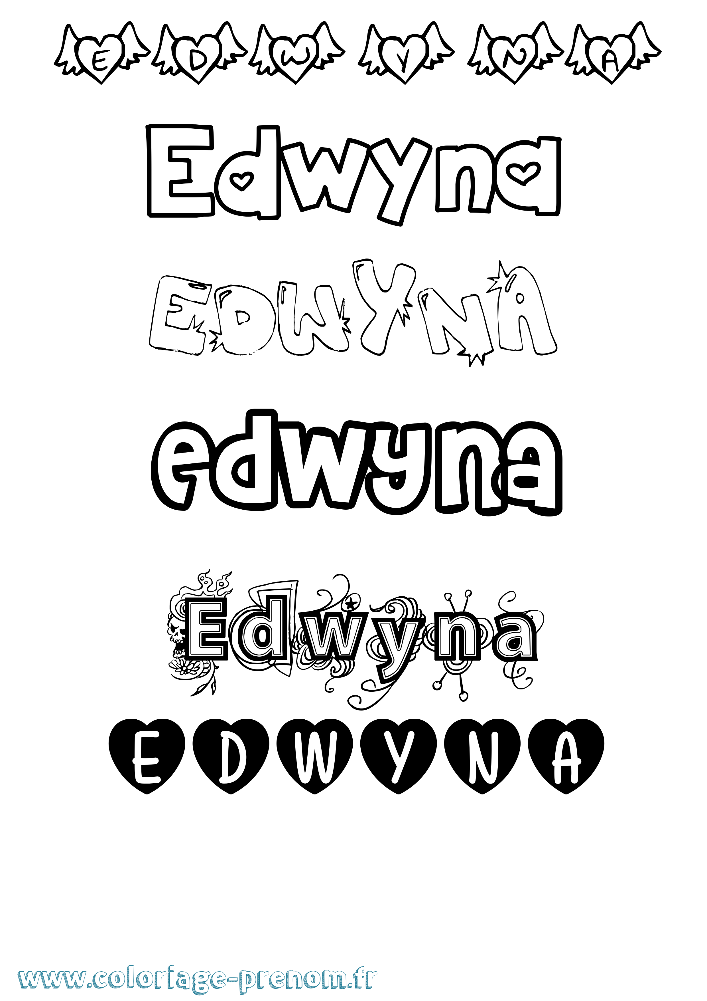 Coloriage Edwyna Girly Coloriage prénom Edwyna Girly