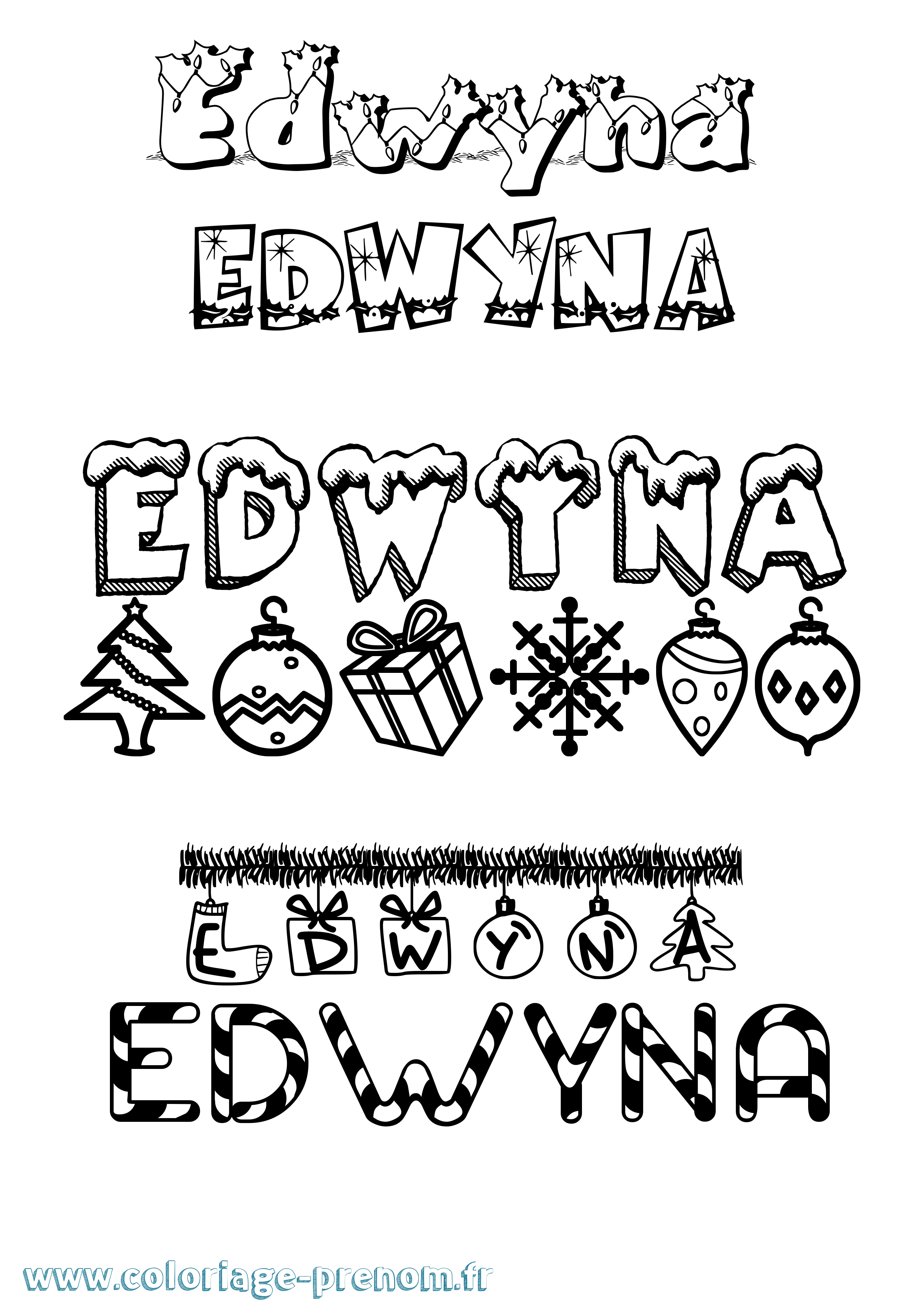 Coloriage Edwyna Noël Coloriage prénom Edwyna Noël