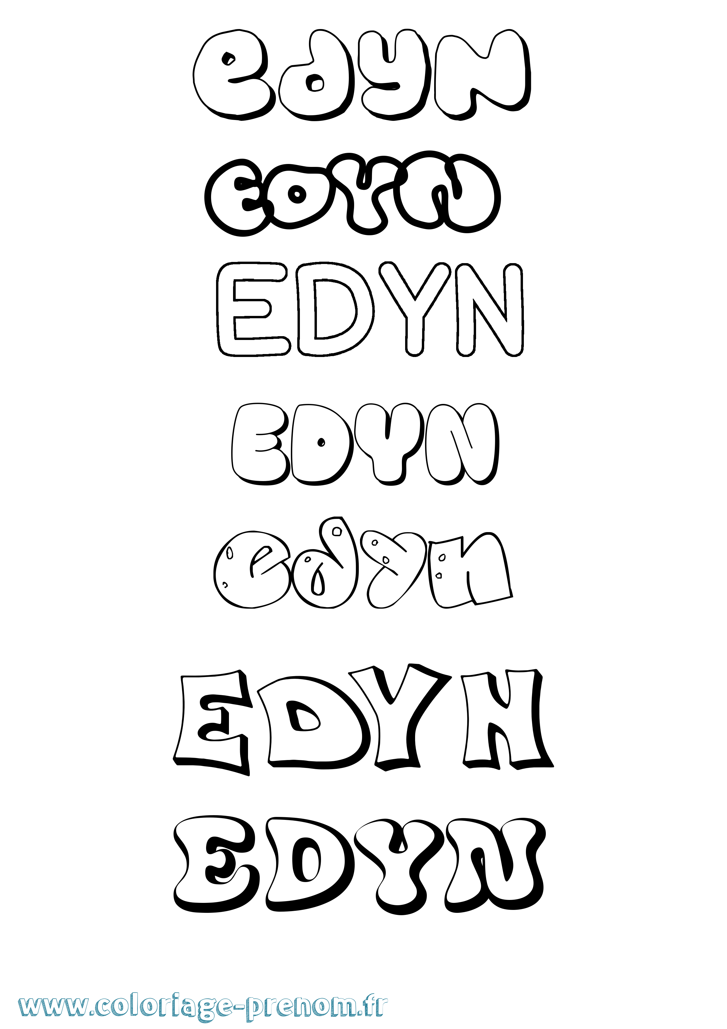 Coloriage prénom Edyn Bubble
