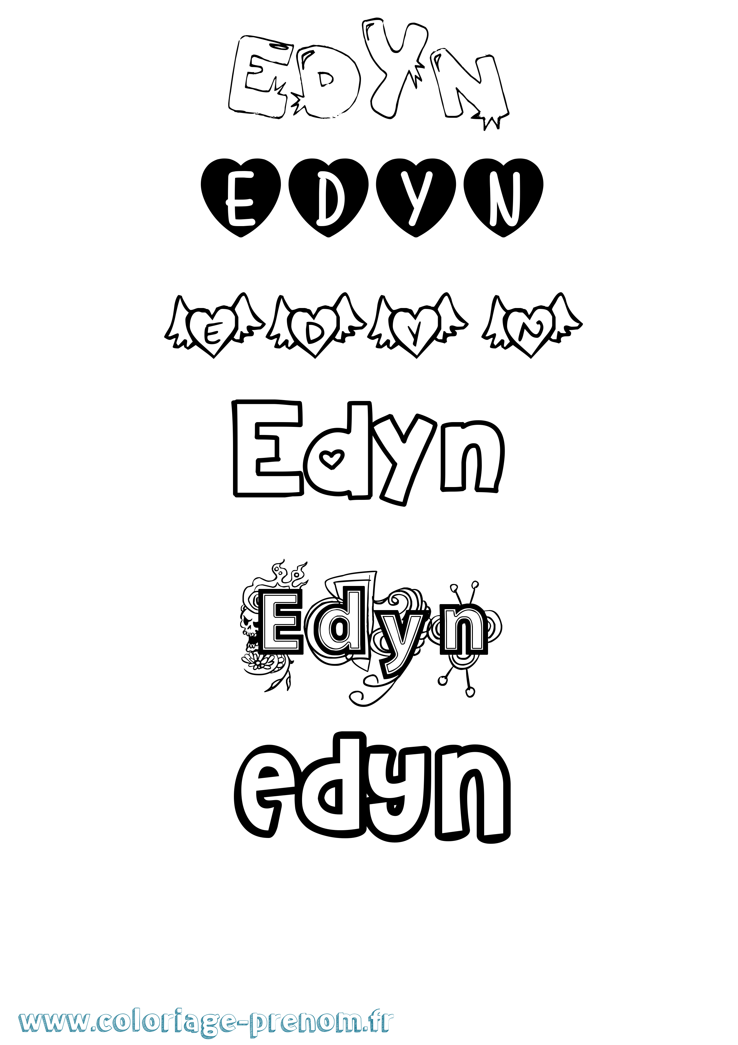 Coloriage prénom Edyn Girly