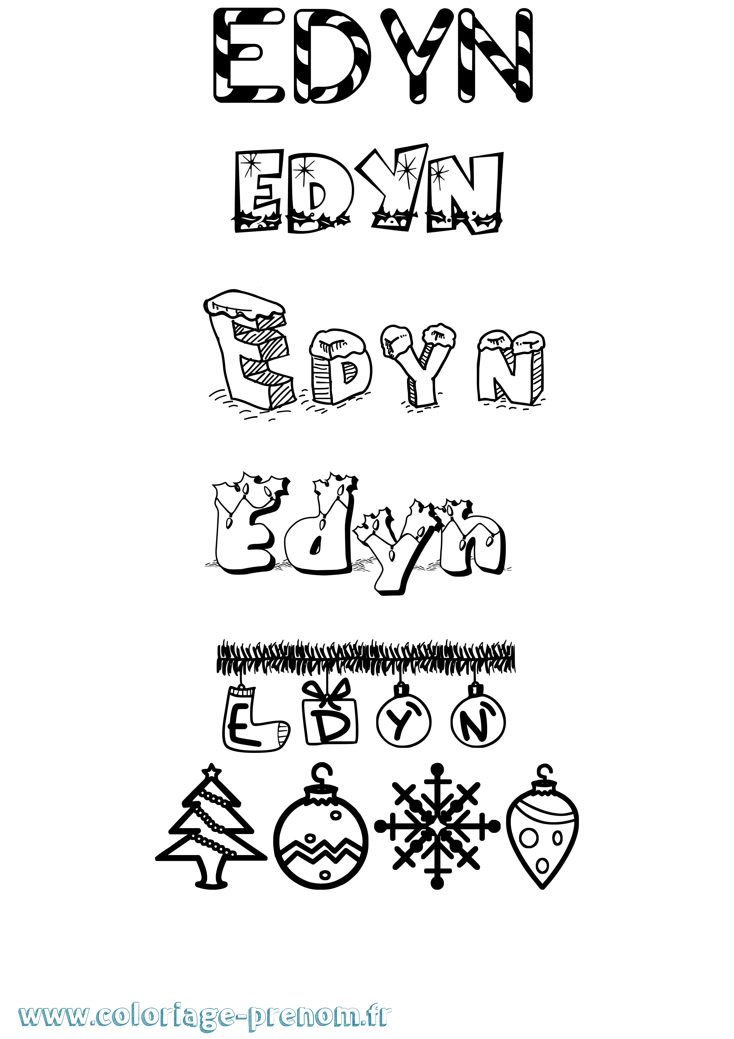 Coloriage prénom Edyn Noël