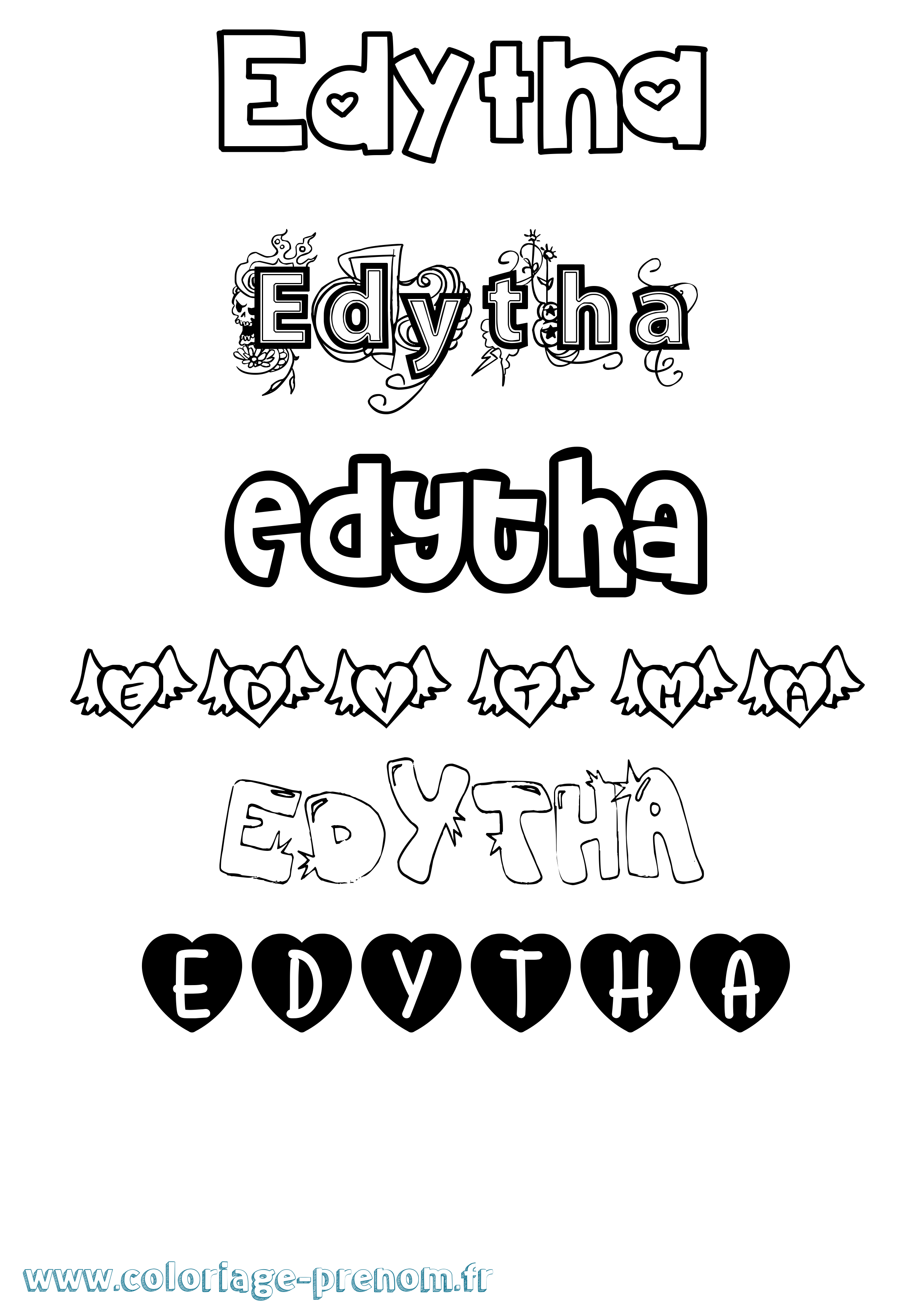 Coloriage prénom Edytha Girly