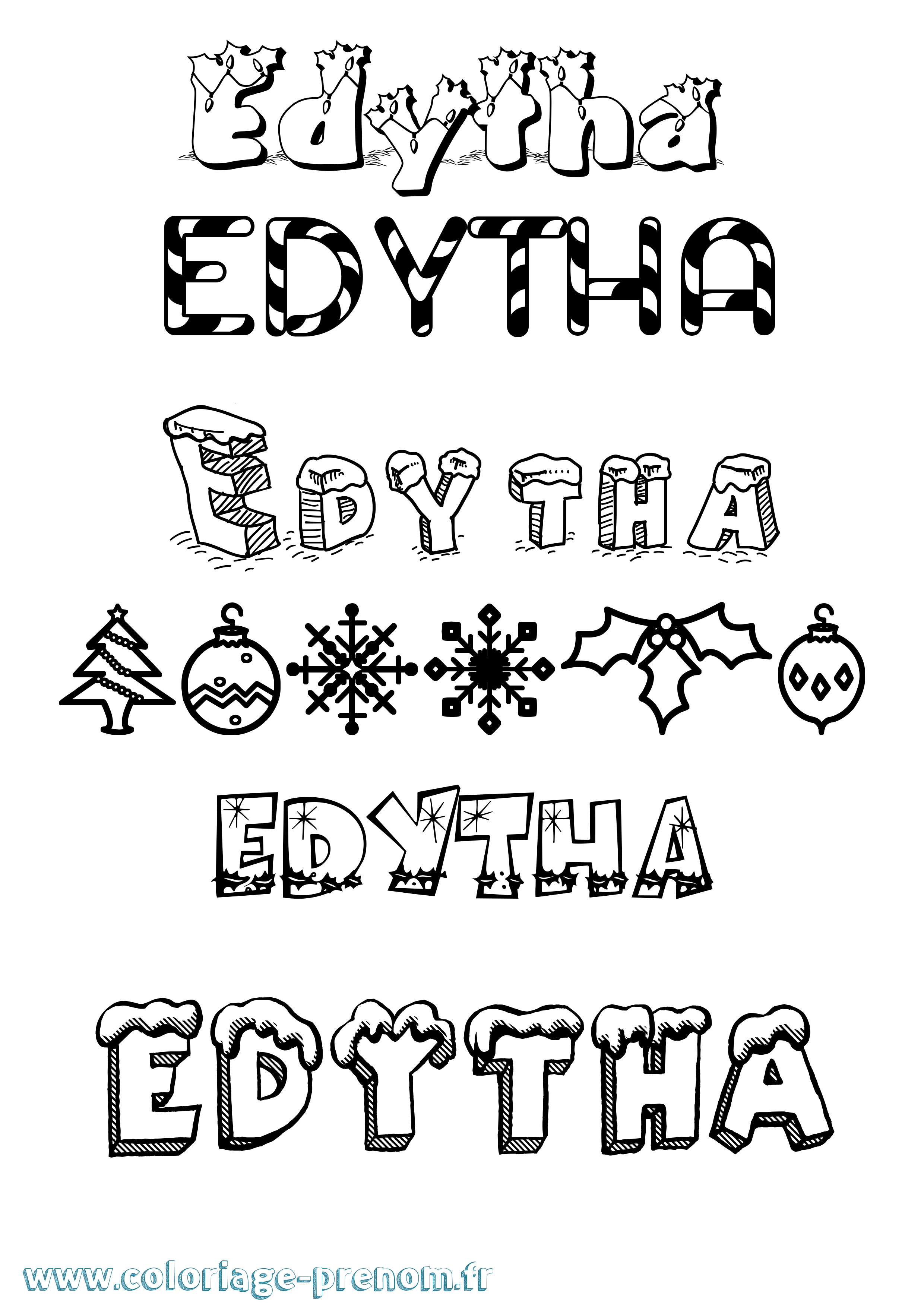 Coloriage prénom Edytha Noël