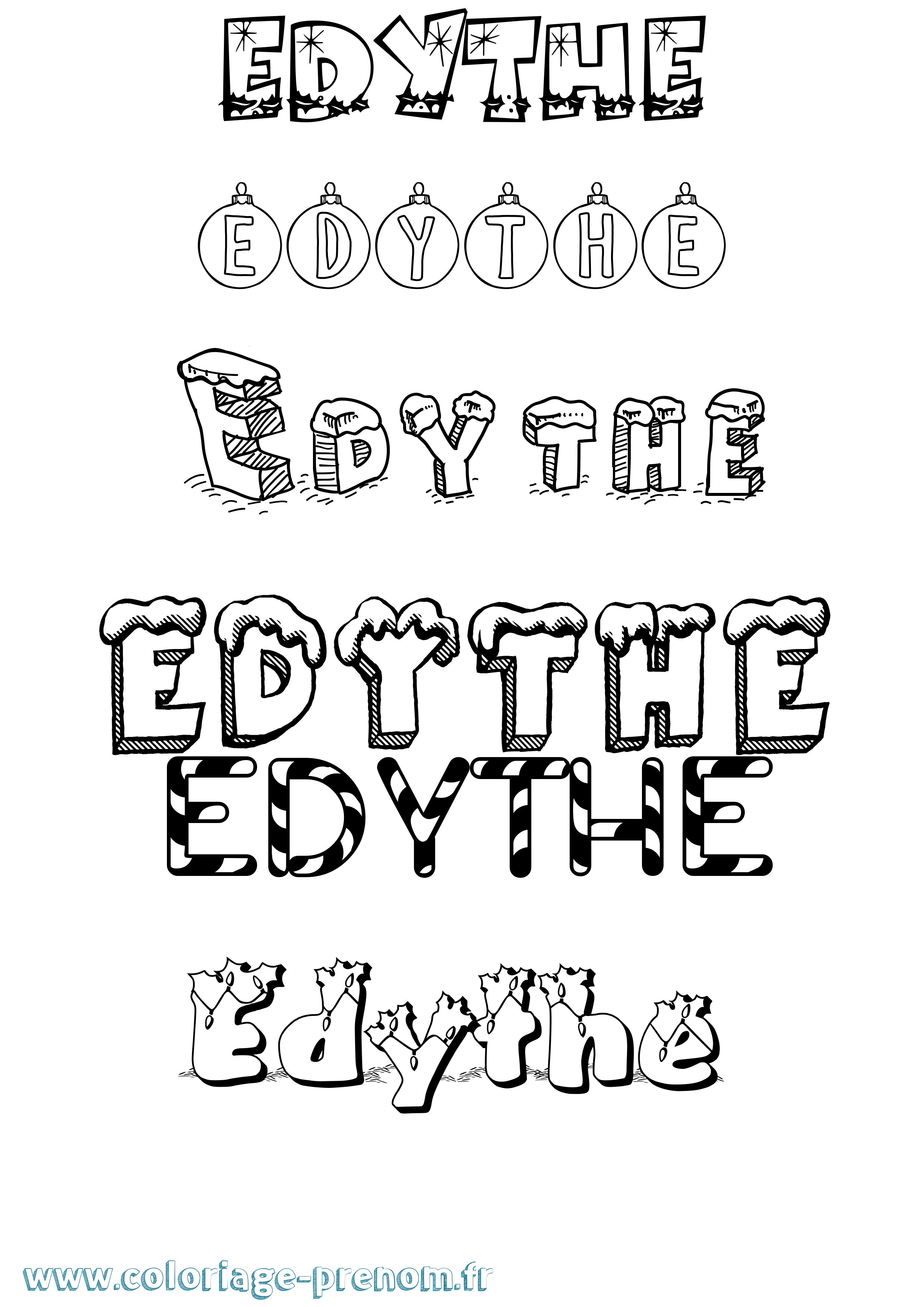 Coloriage Edythe Noël Coloriage prénom Edythe Noël