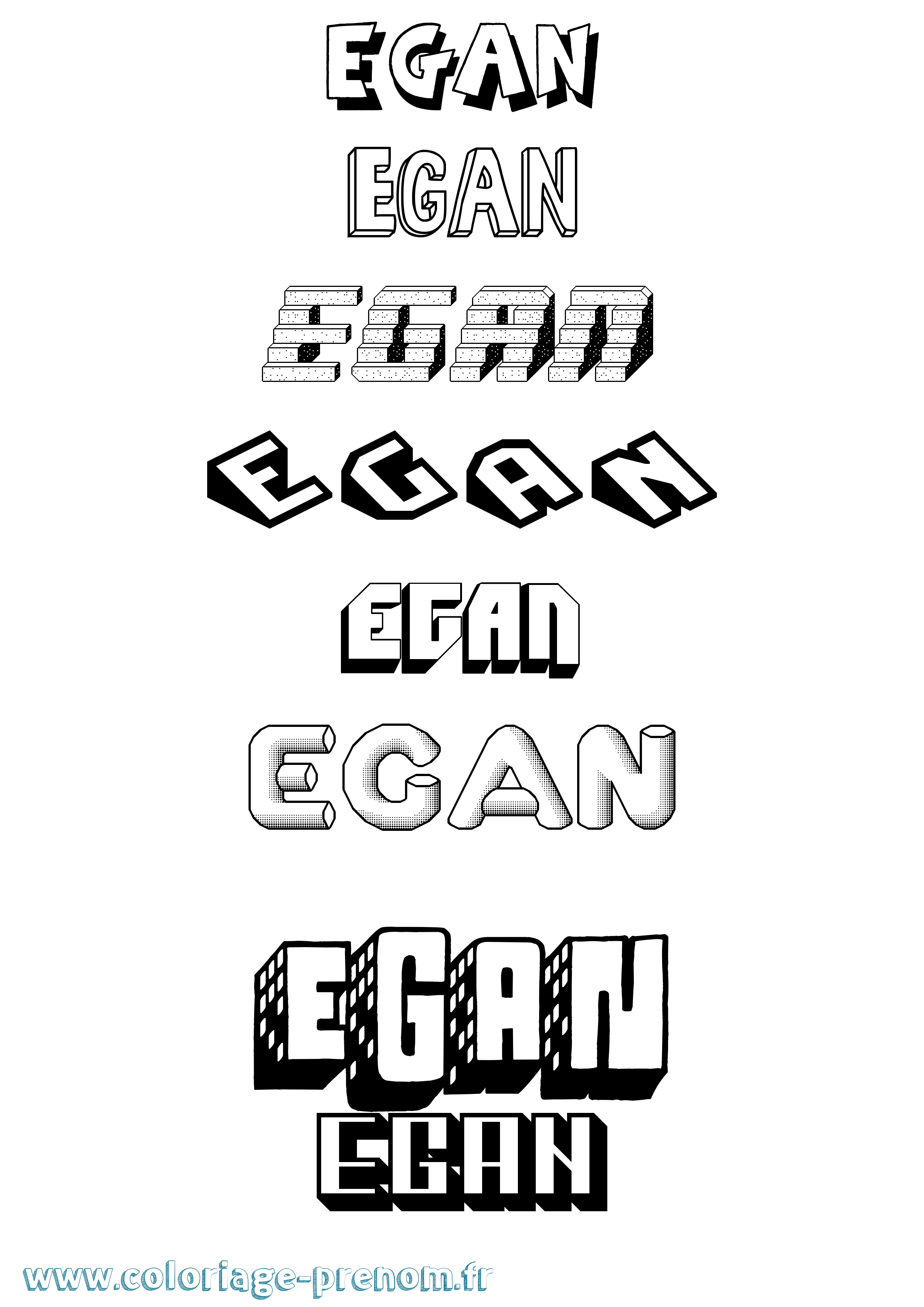 Coloriage prénom Egan Effet 3D