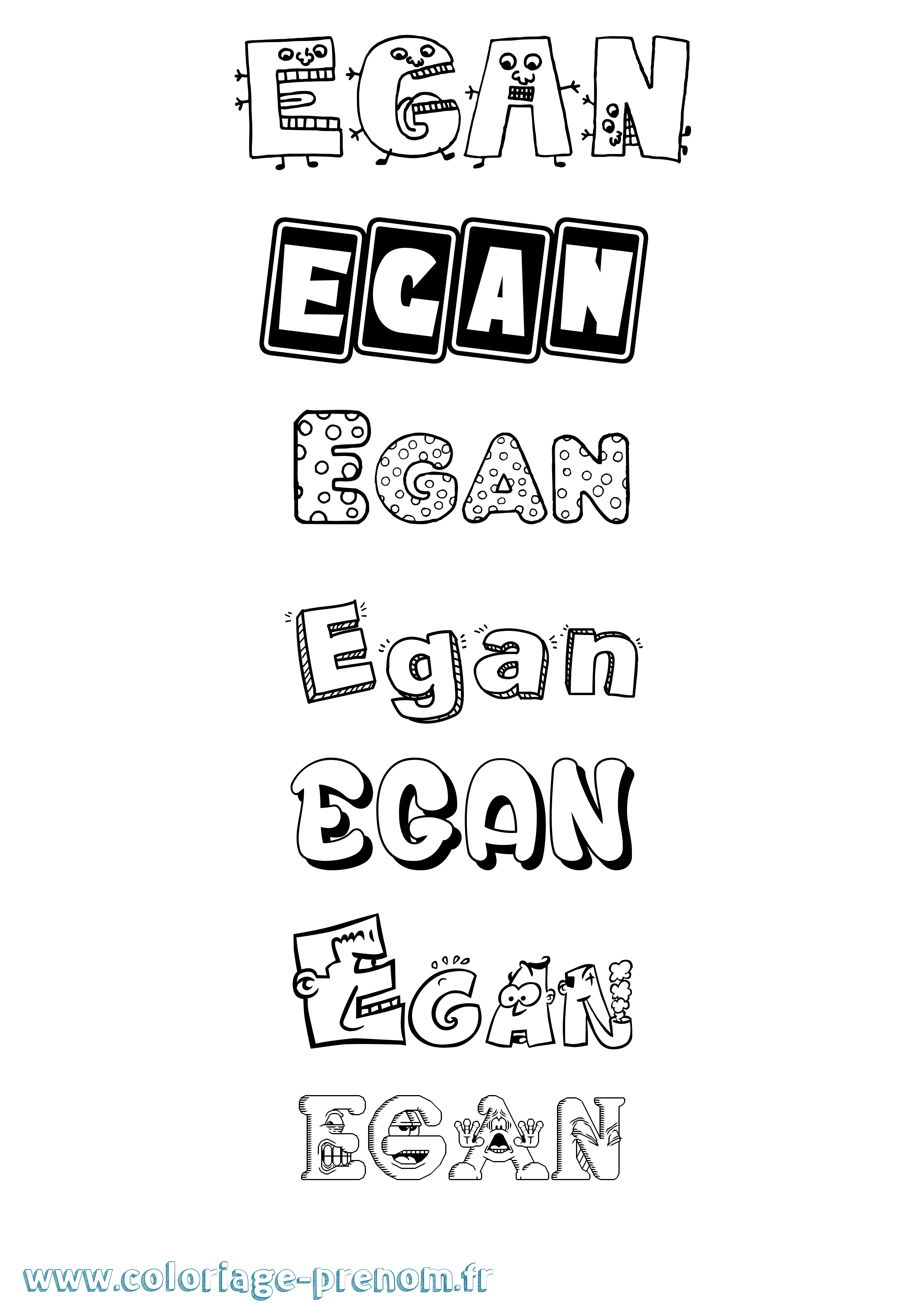 Coloriage prénom Egan Fun