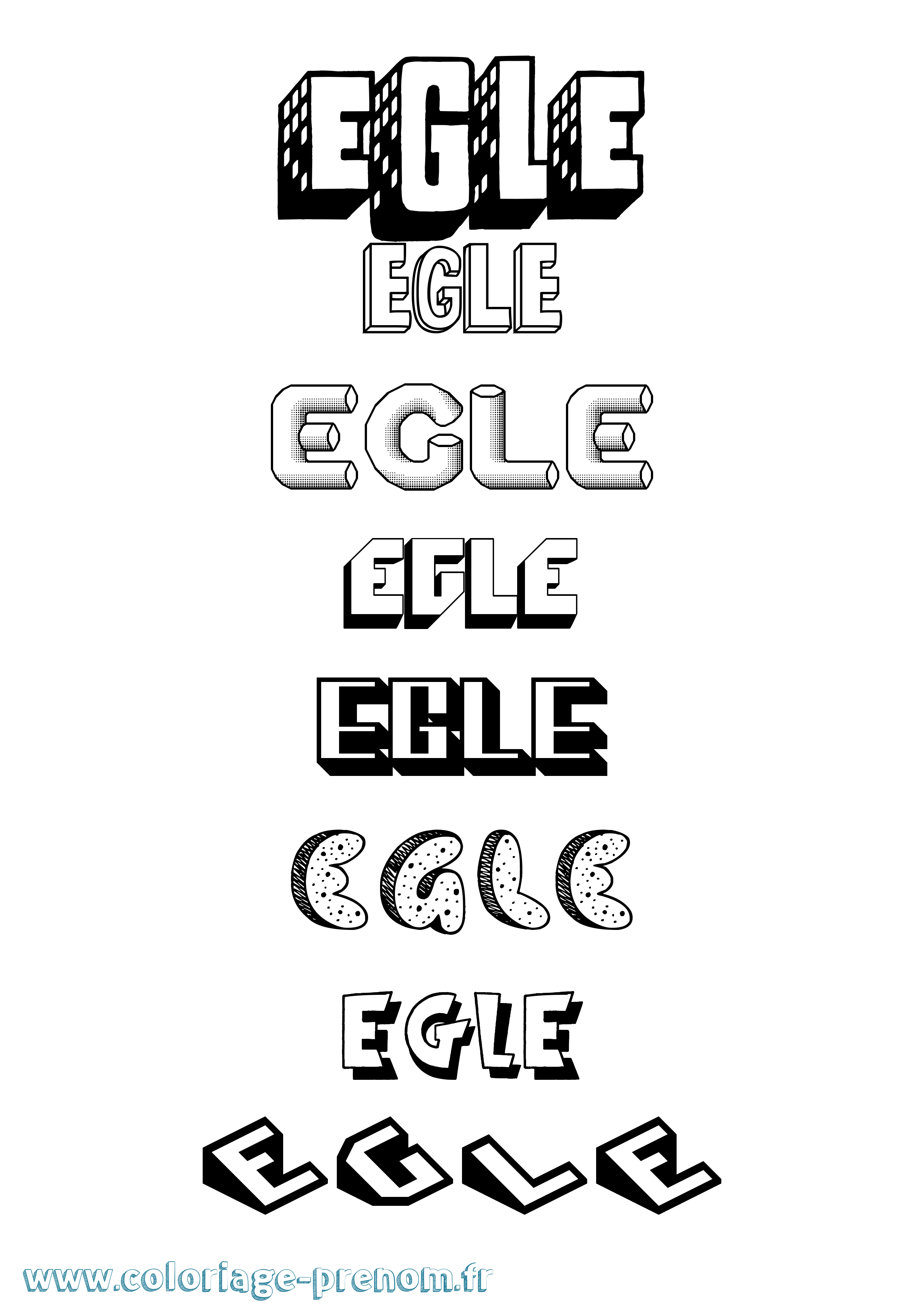 Coloriage prénom Egle Effet 3D