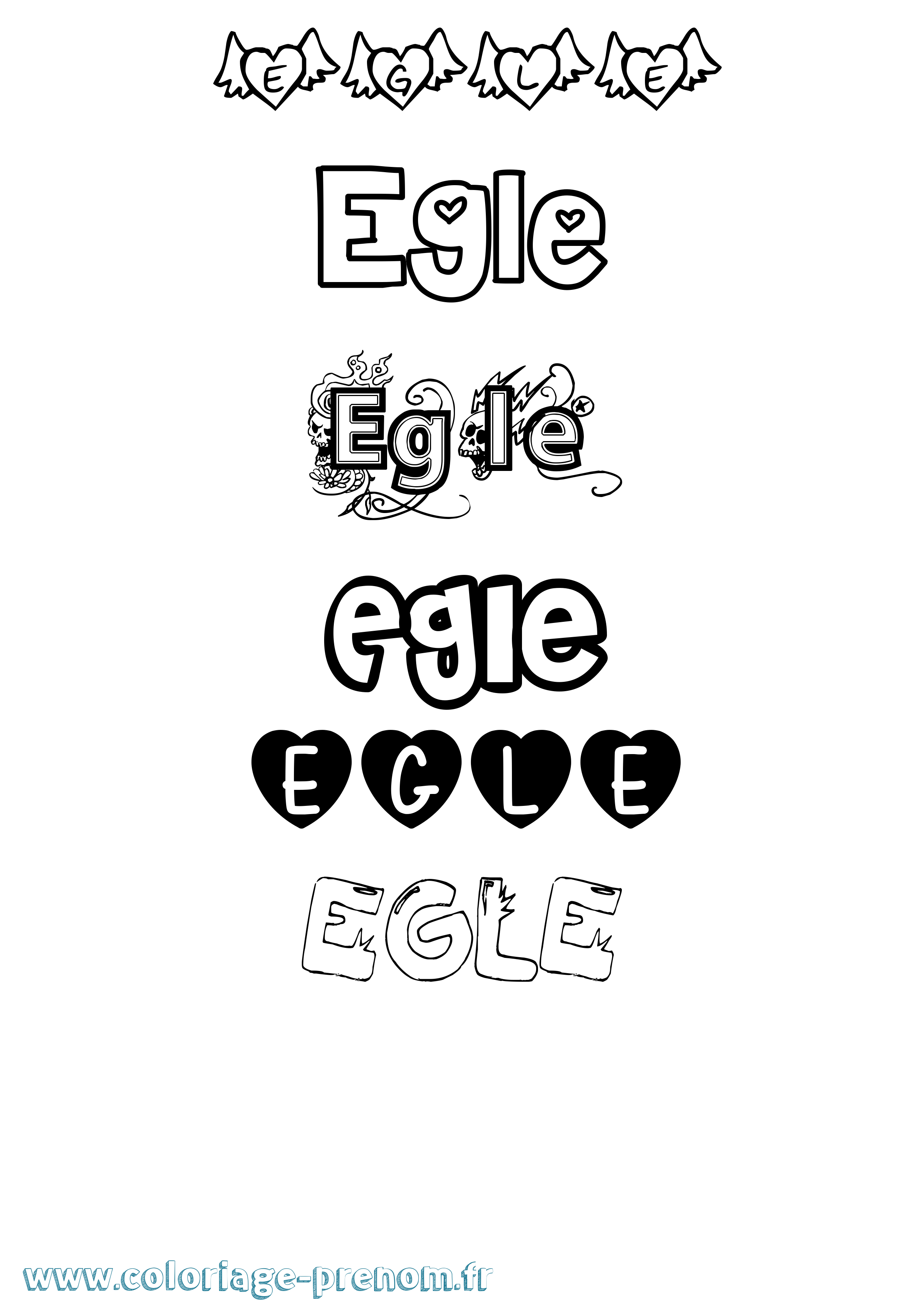 Coloriage prénom Egle Girly