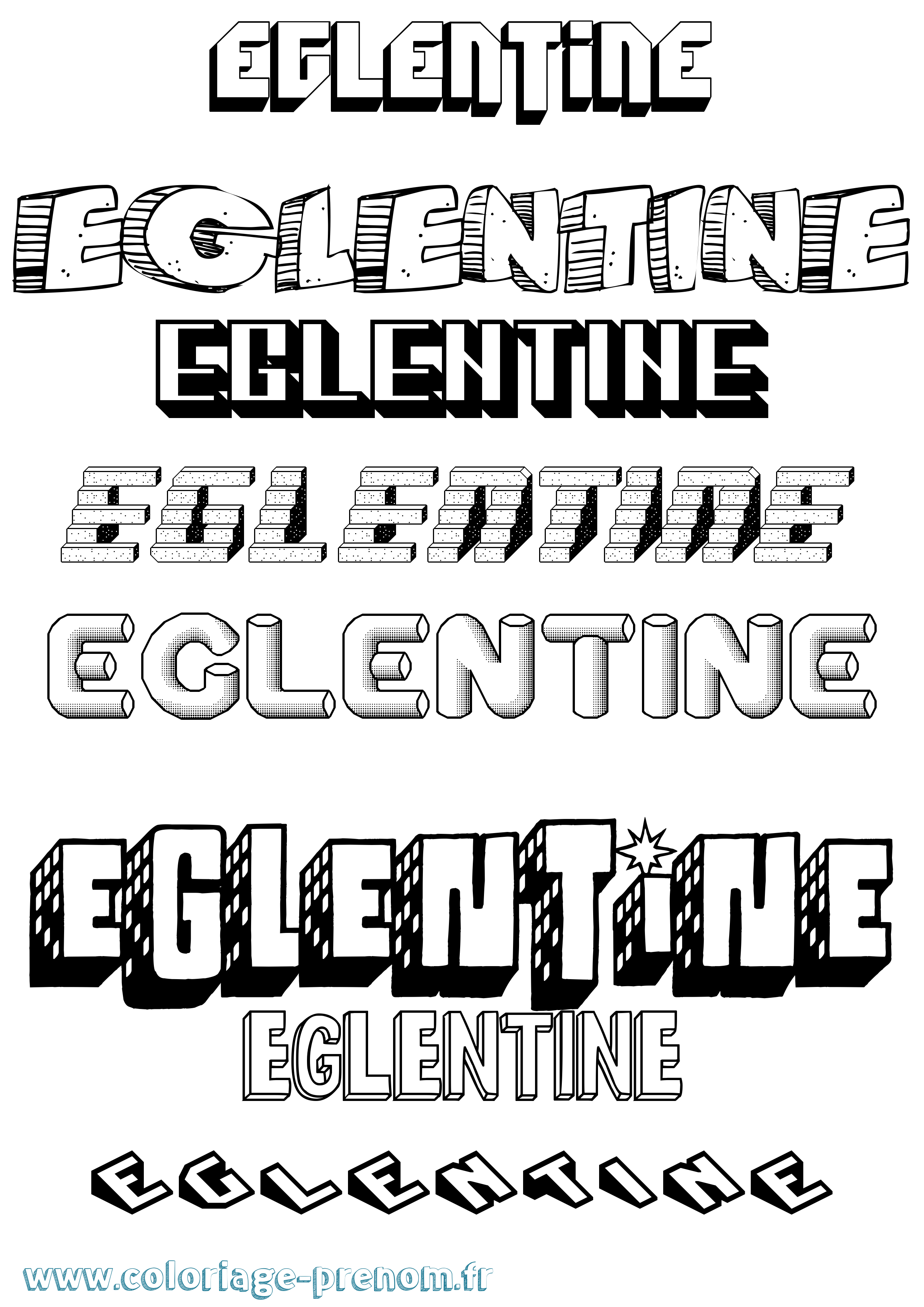 Coloriage prénom Eglentine Effet 3D