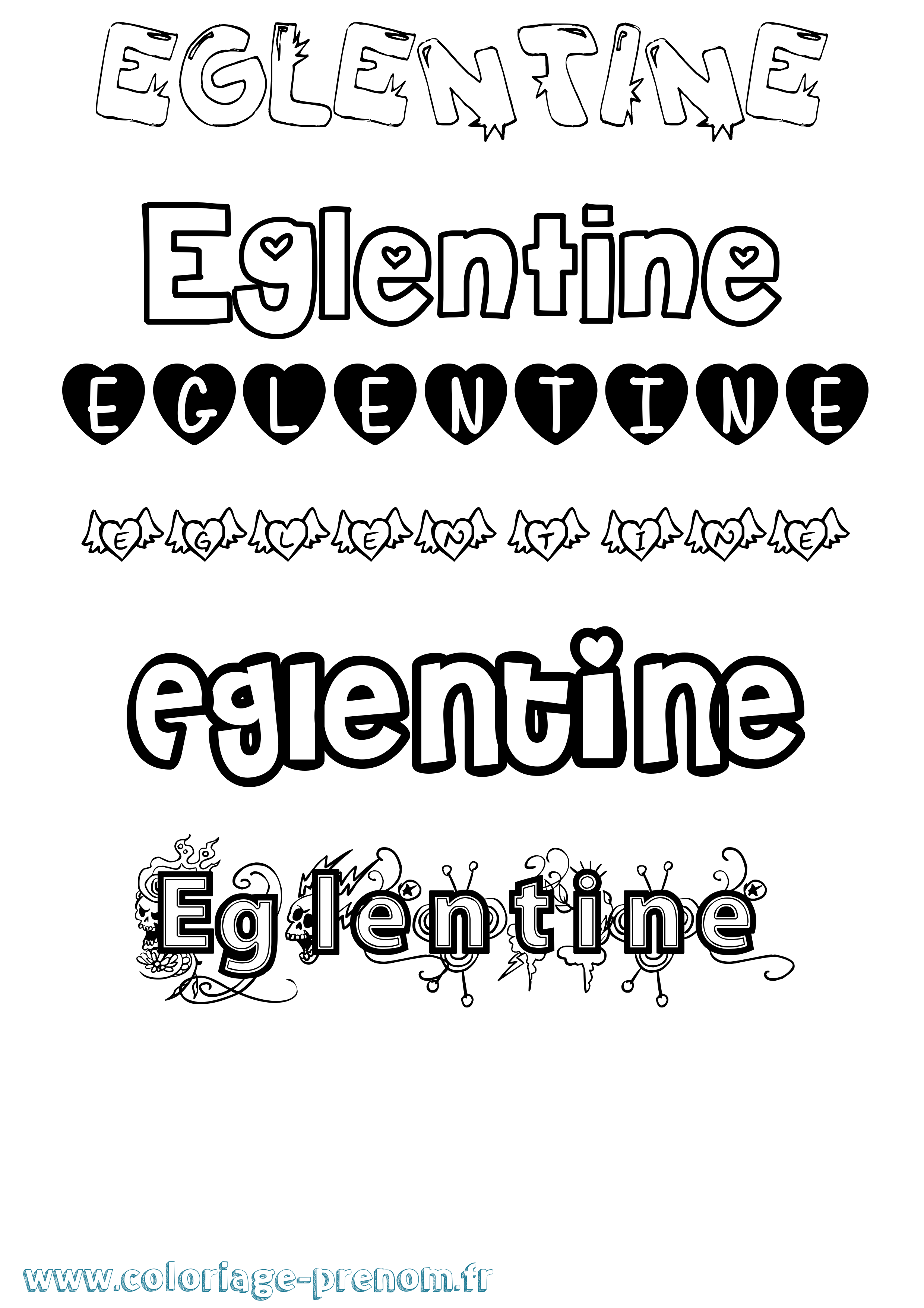 Coloriage prénom Eglentine Girly
