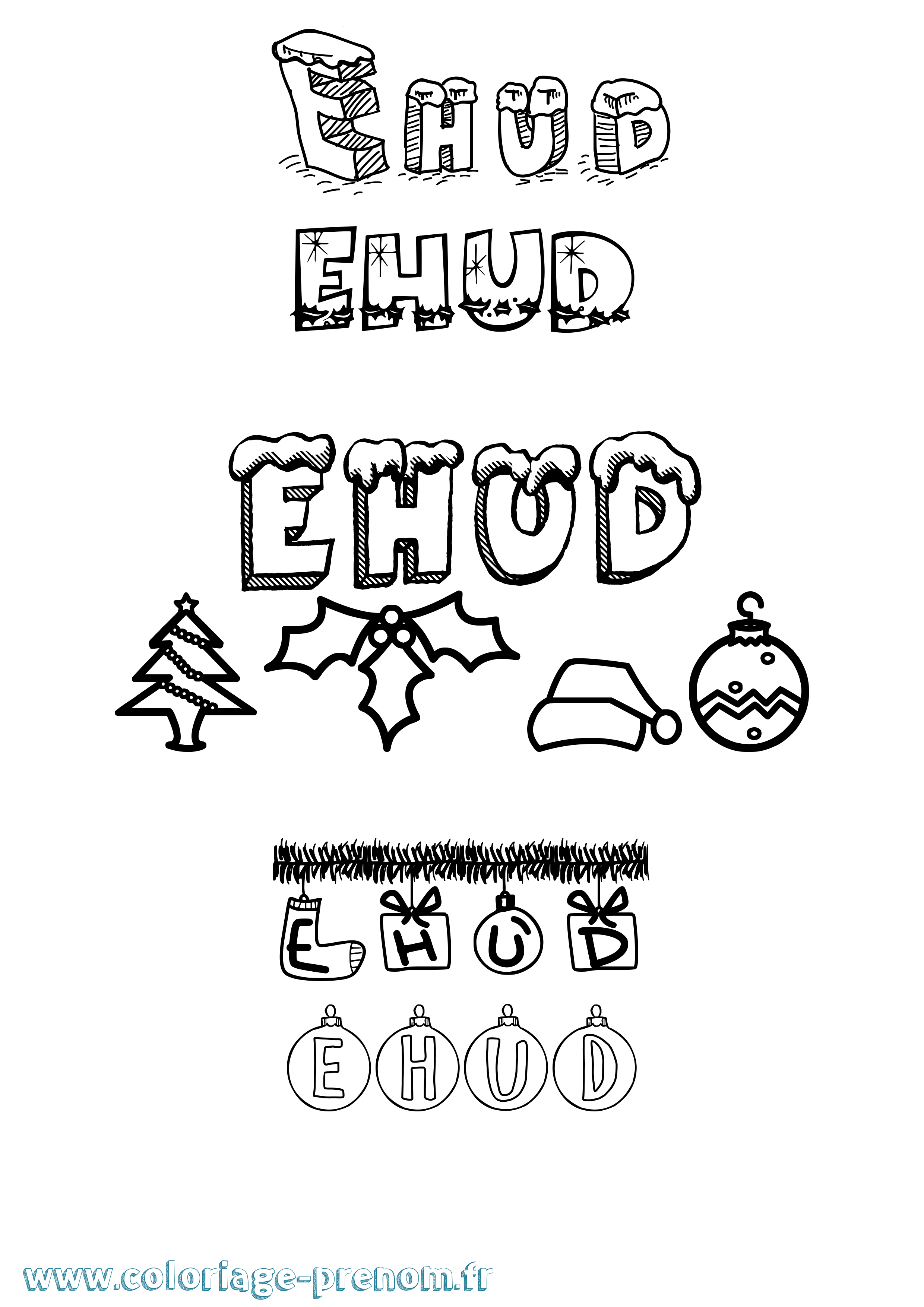 Coloriage prénom Ehud Noël