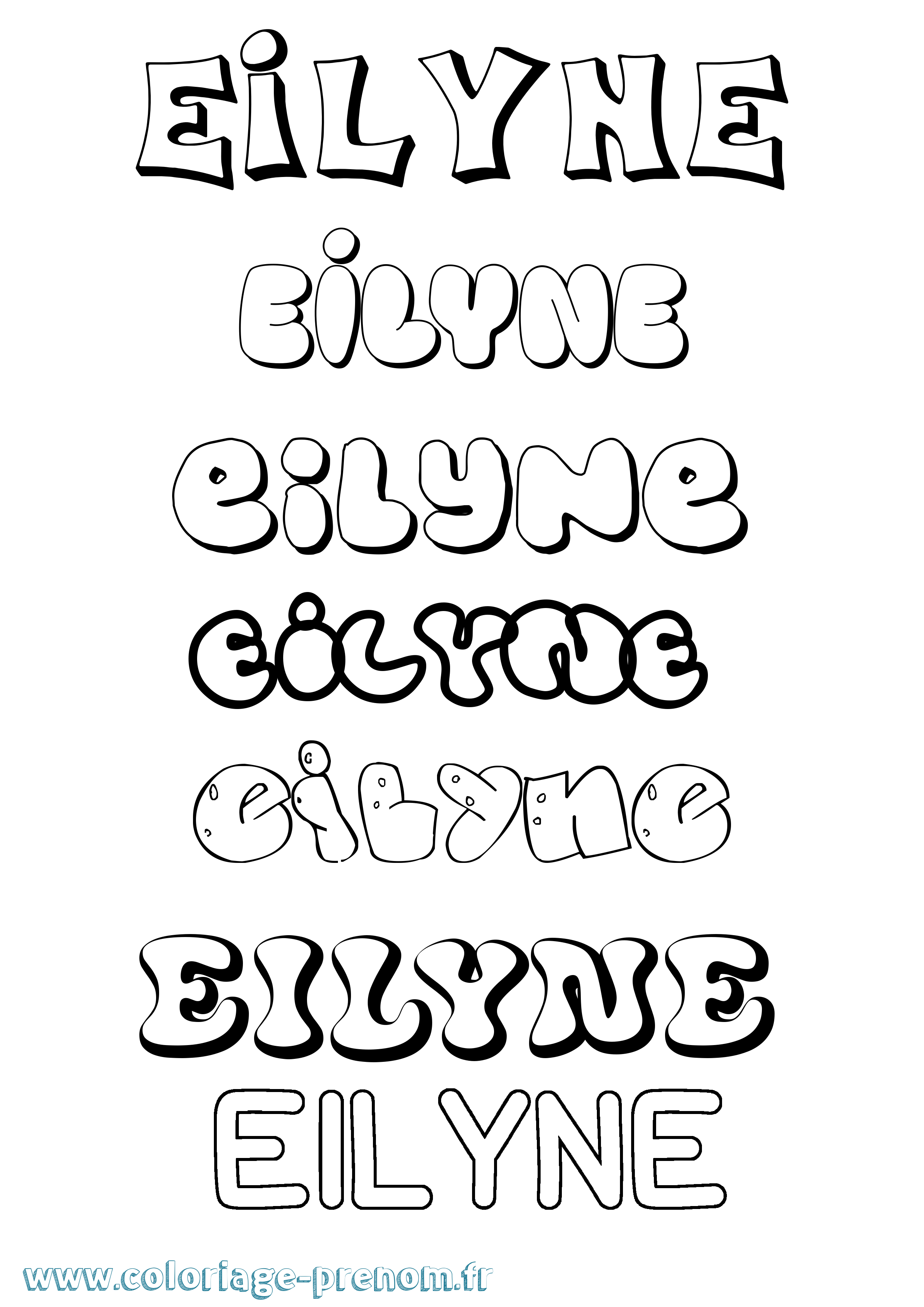 Coloriage prénom Eilyne Bubble