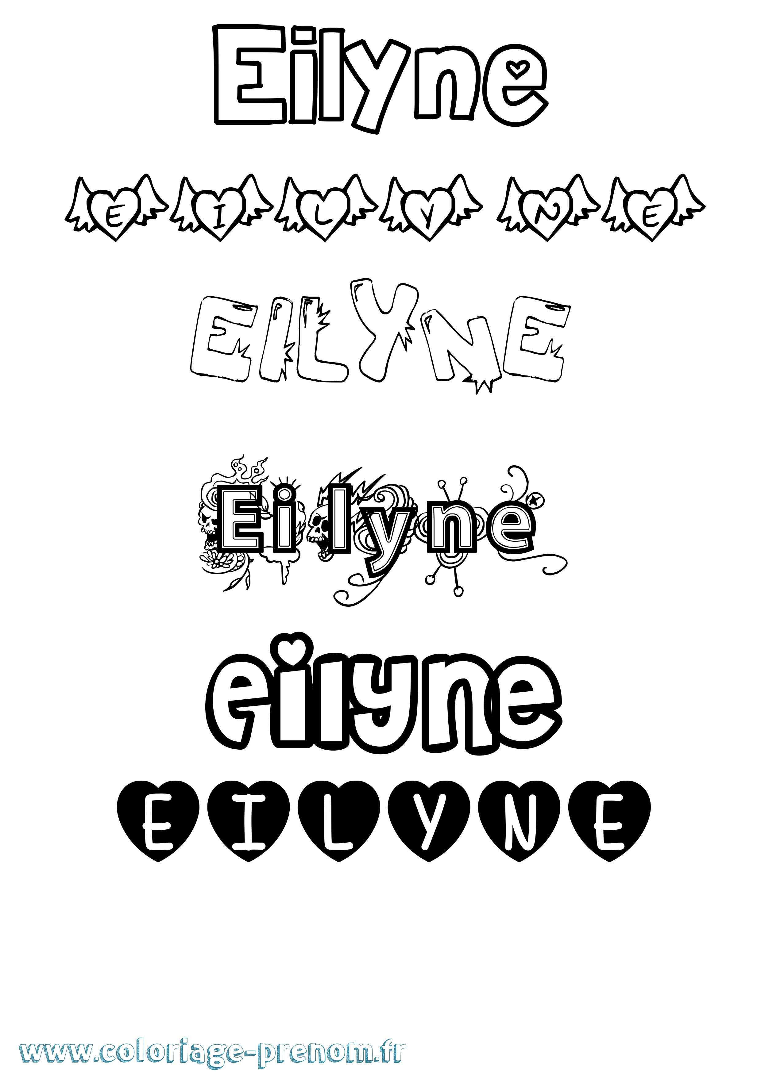 Coloriage prénom Eilyne Girly
