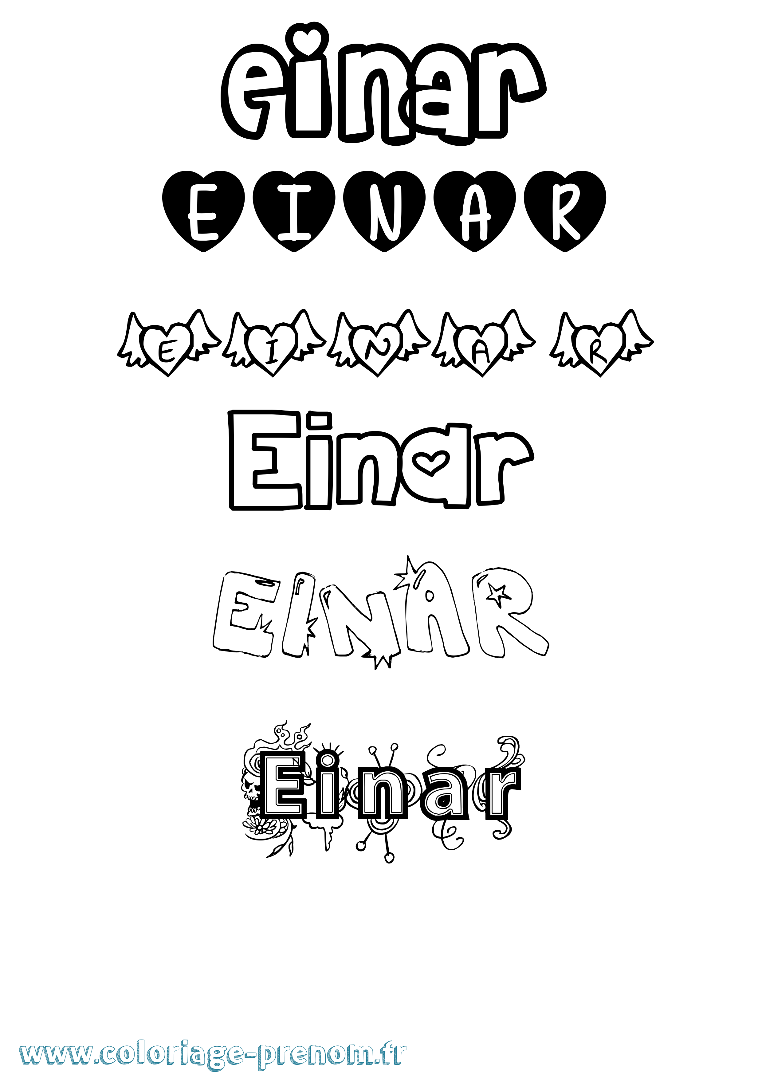 Coloriage prénom Einar Girly