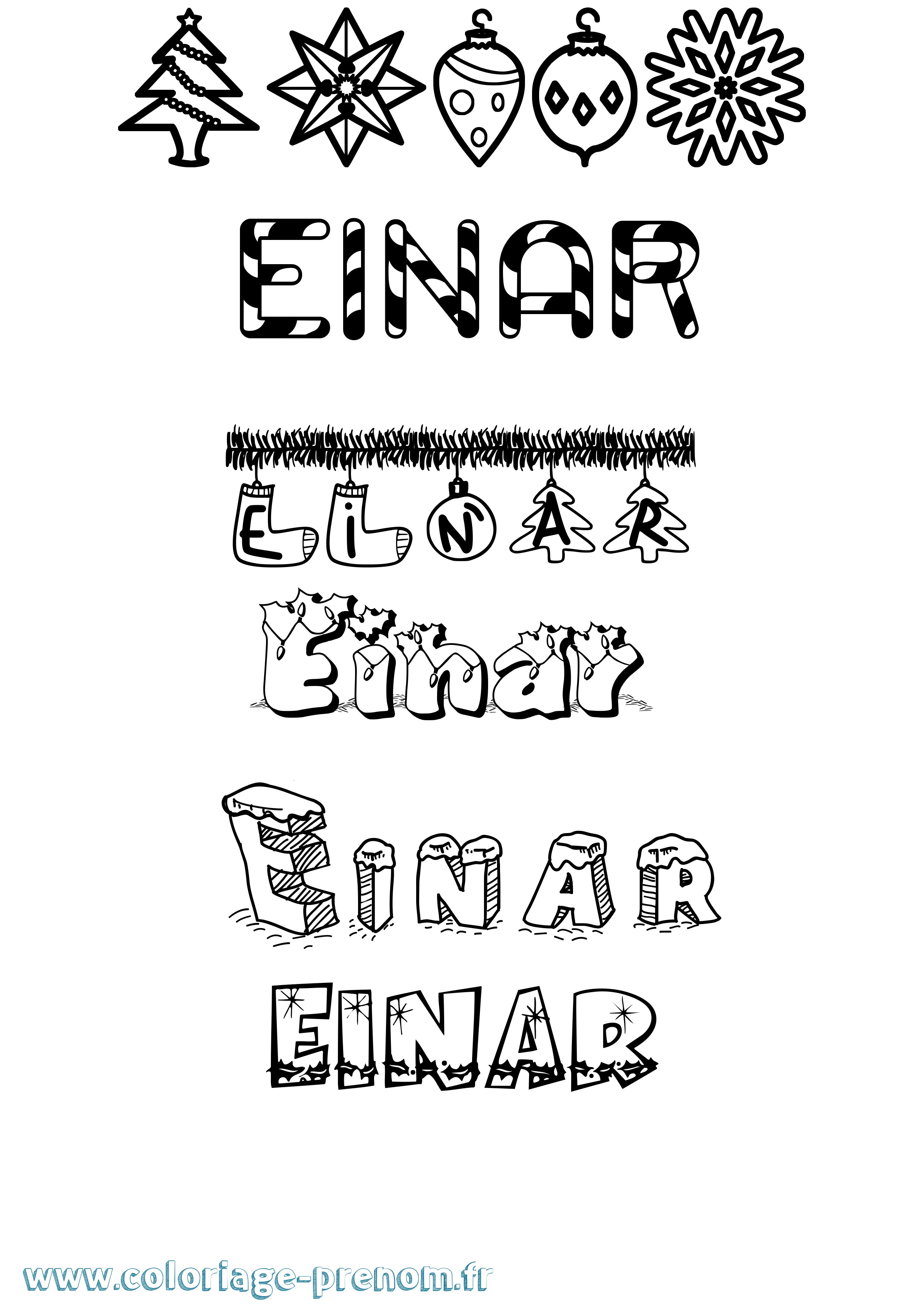 Coloriage prénom Einar Noël