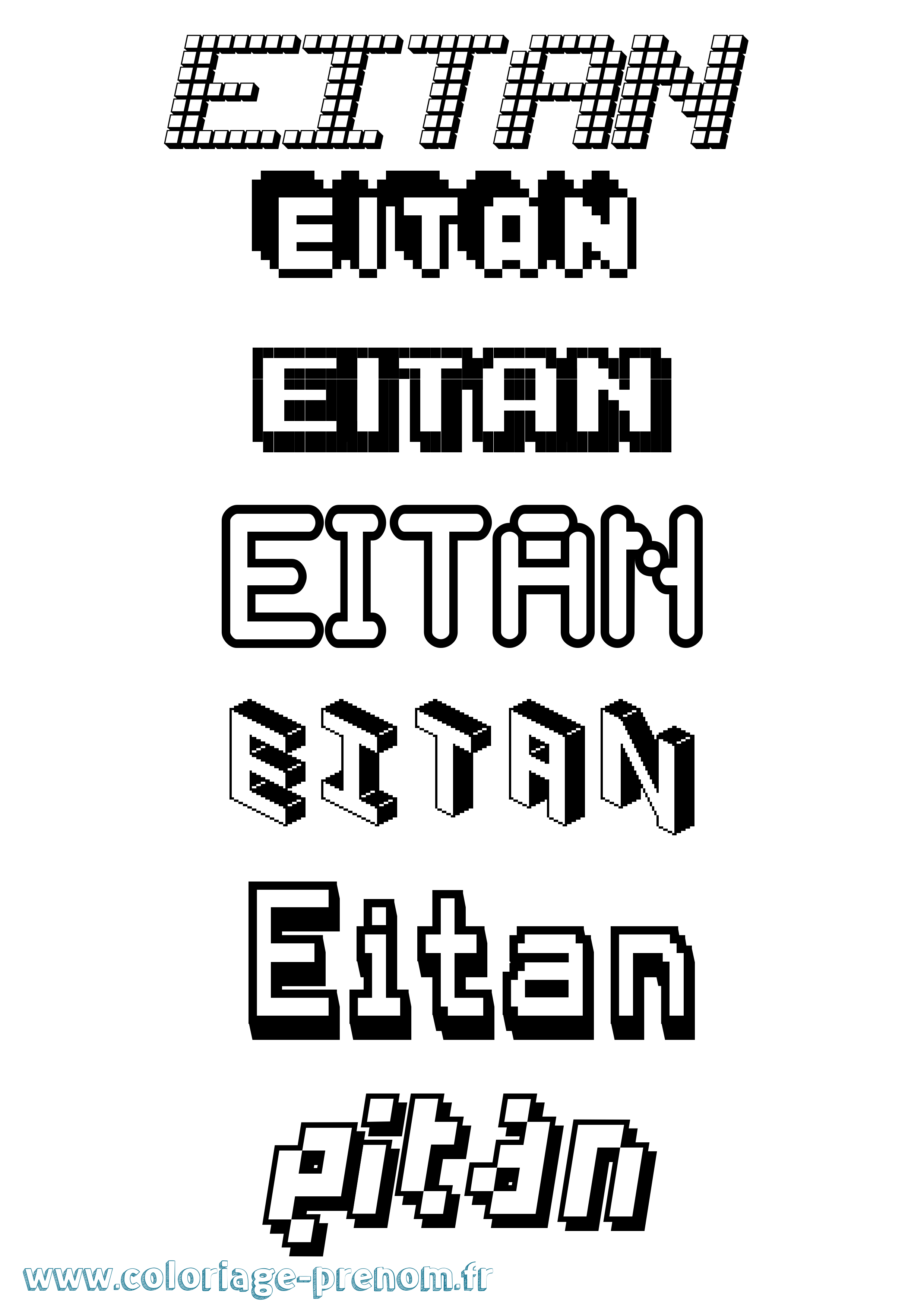 Coloriage prénom Eitan Pixel