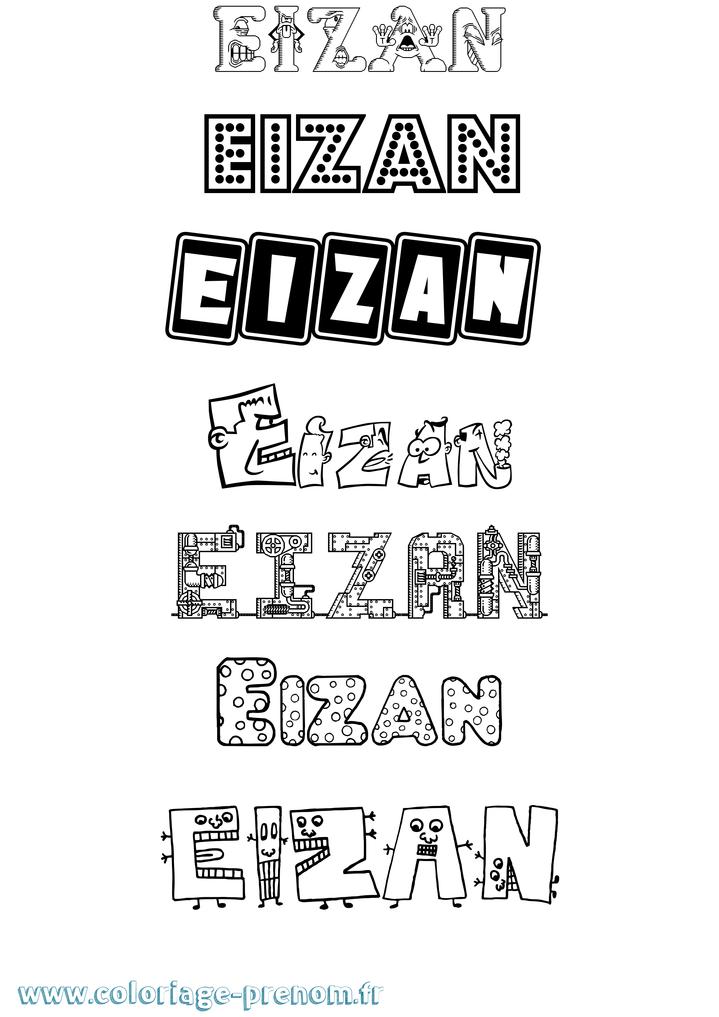 Coloriage prénom Eizan Fun