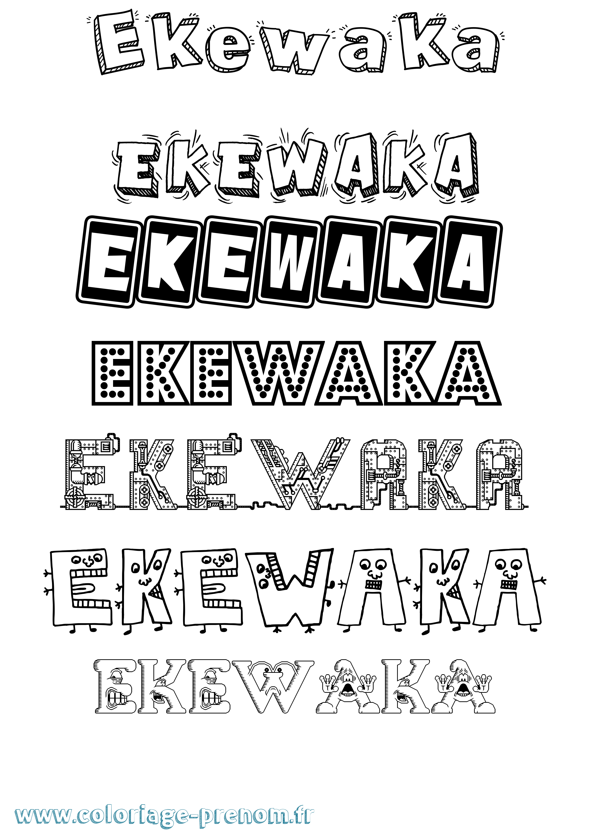 Coloriage prénom Ekewaka Fun