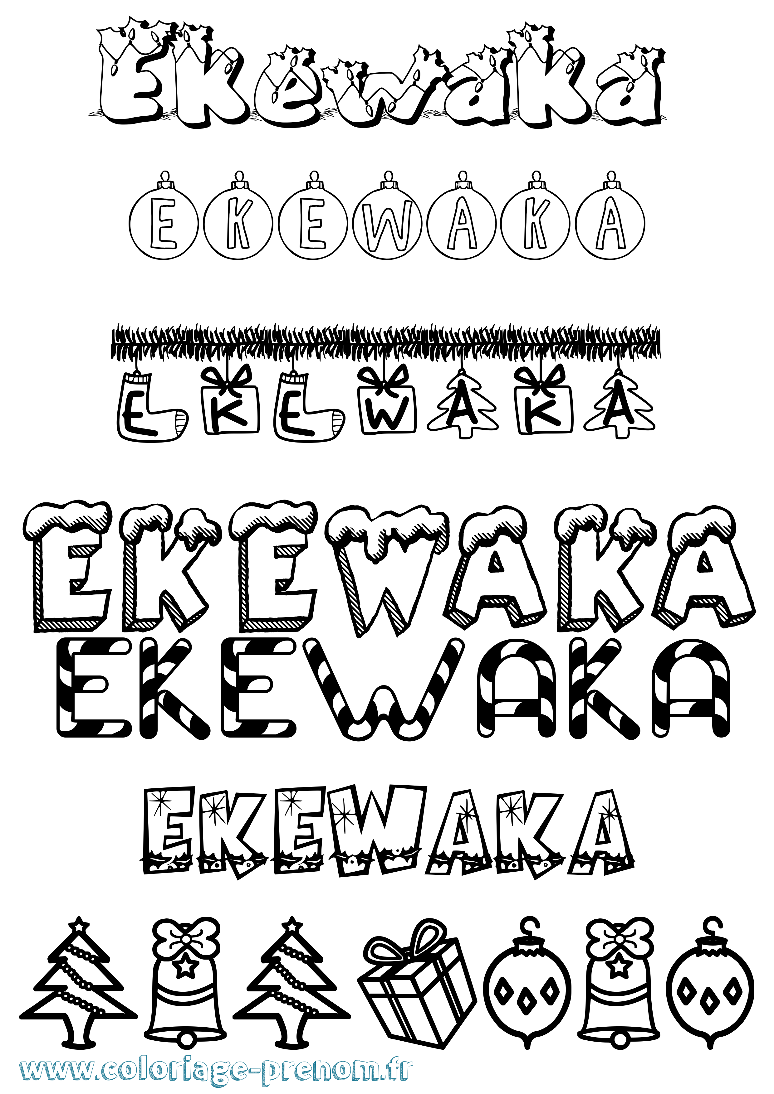Coloriage prénom Ekewaka Noël