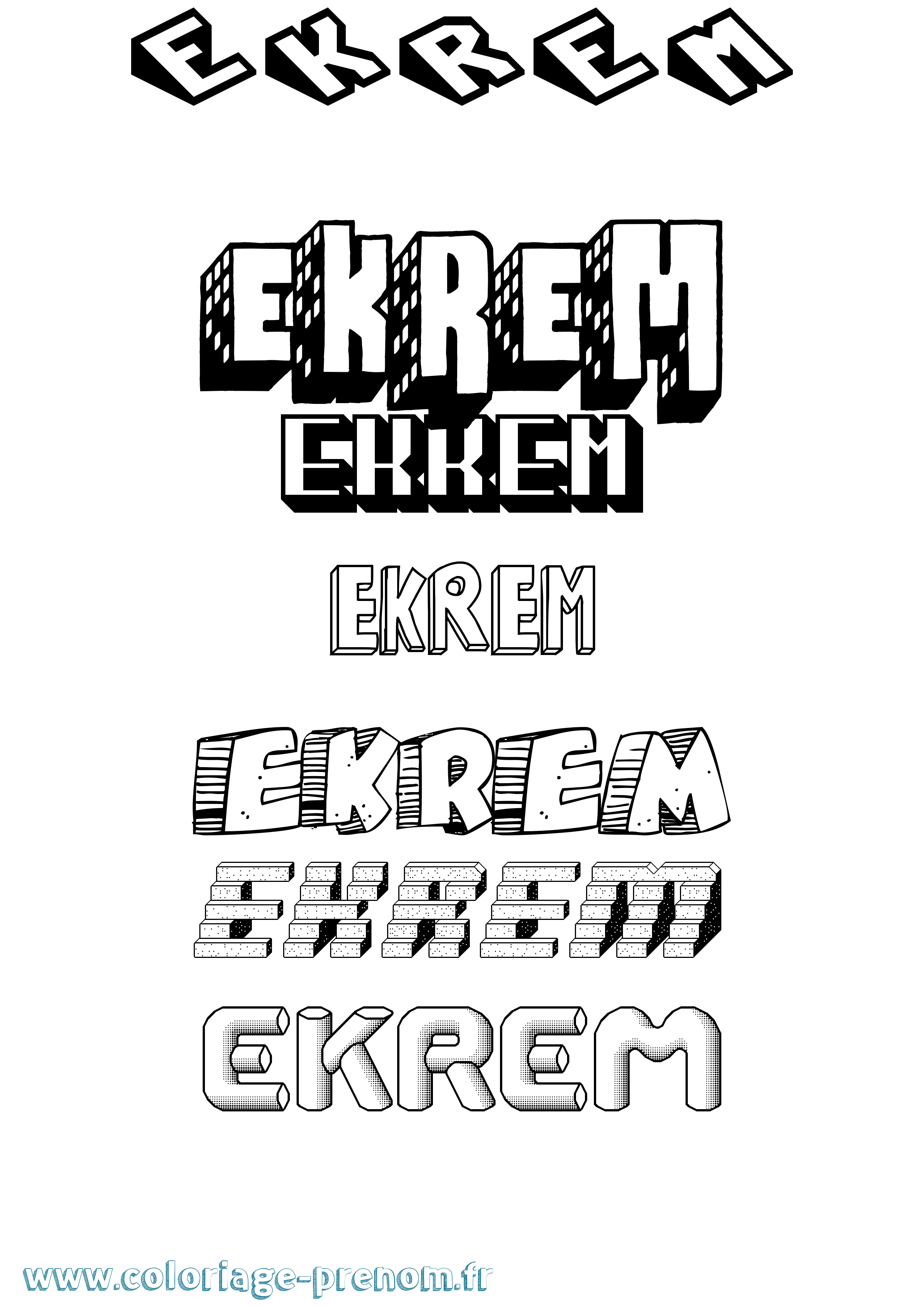 Coloriage Ekrem Effet 3D Coloriage prénom Ekrem Effet 3D