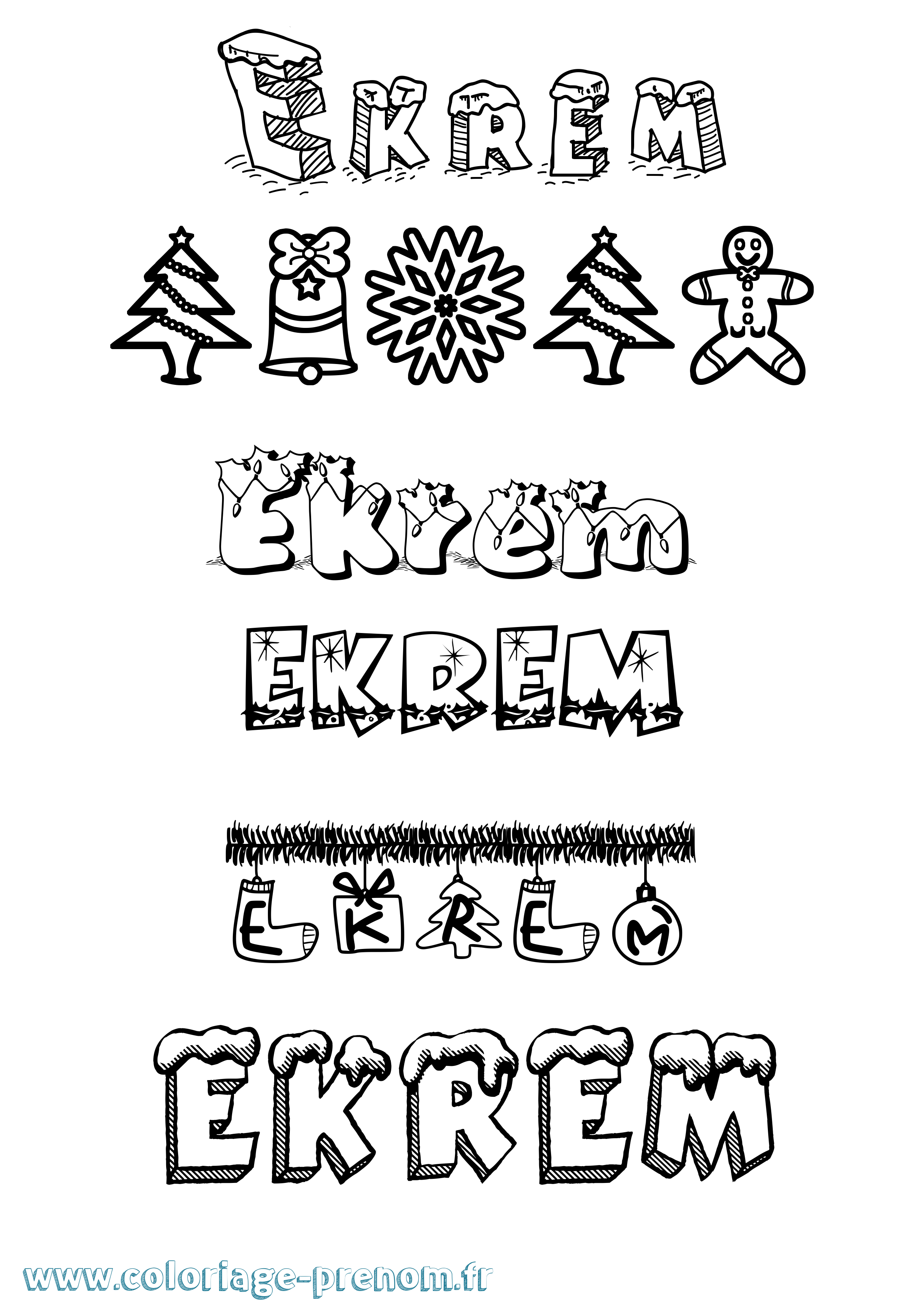 Coloriage Ekrem Noël Coloriage prénom Ekrem Noël