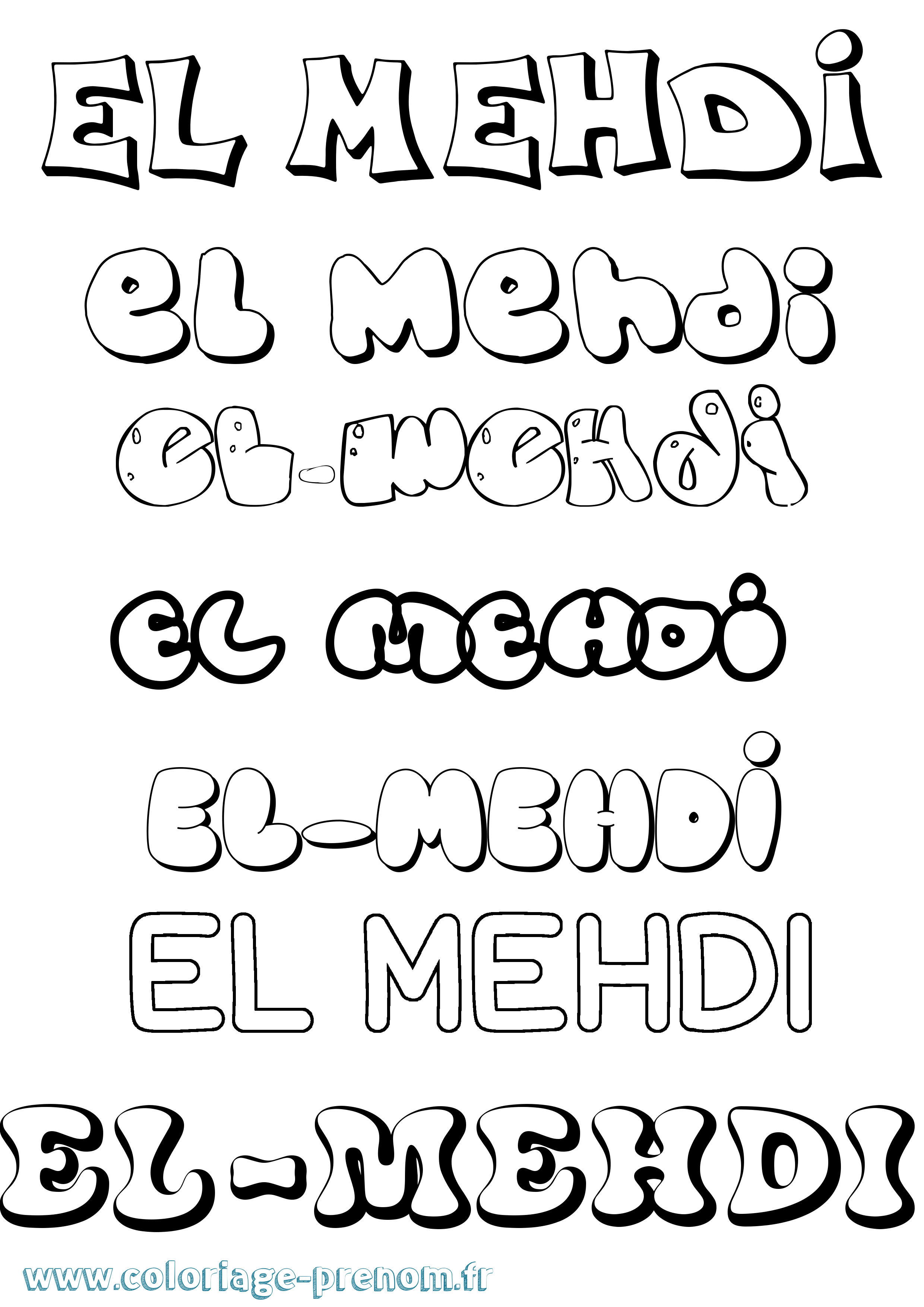Coloriage prénom El-Mehdi Bubble