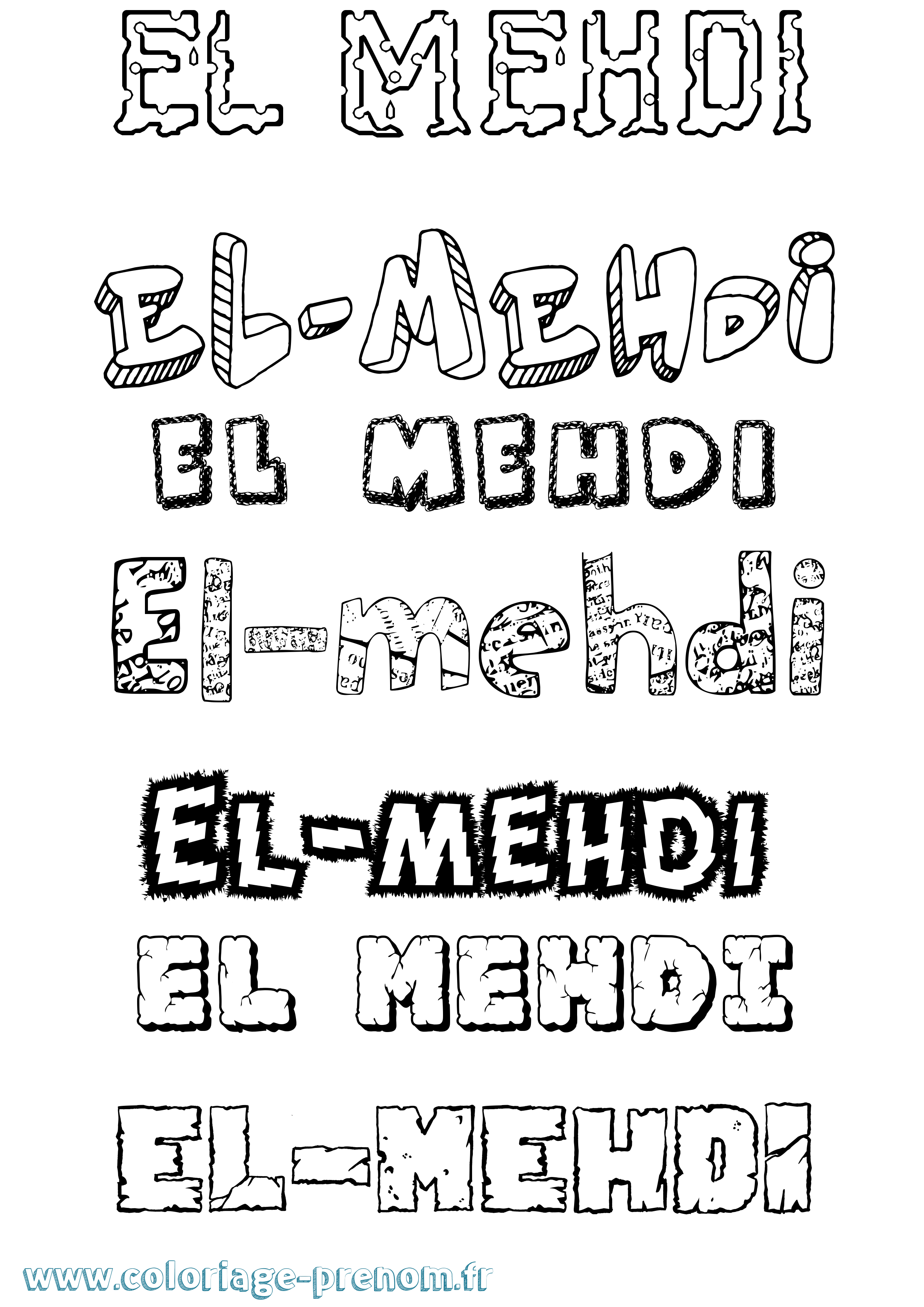 Coloriage prénom El-Mehdi Destructuré