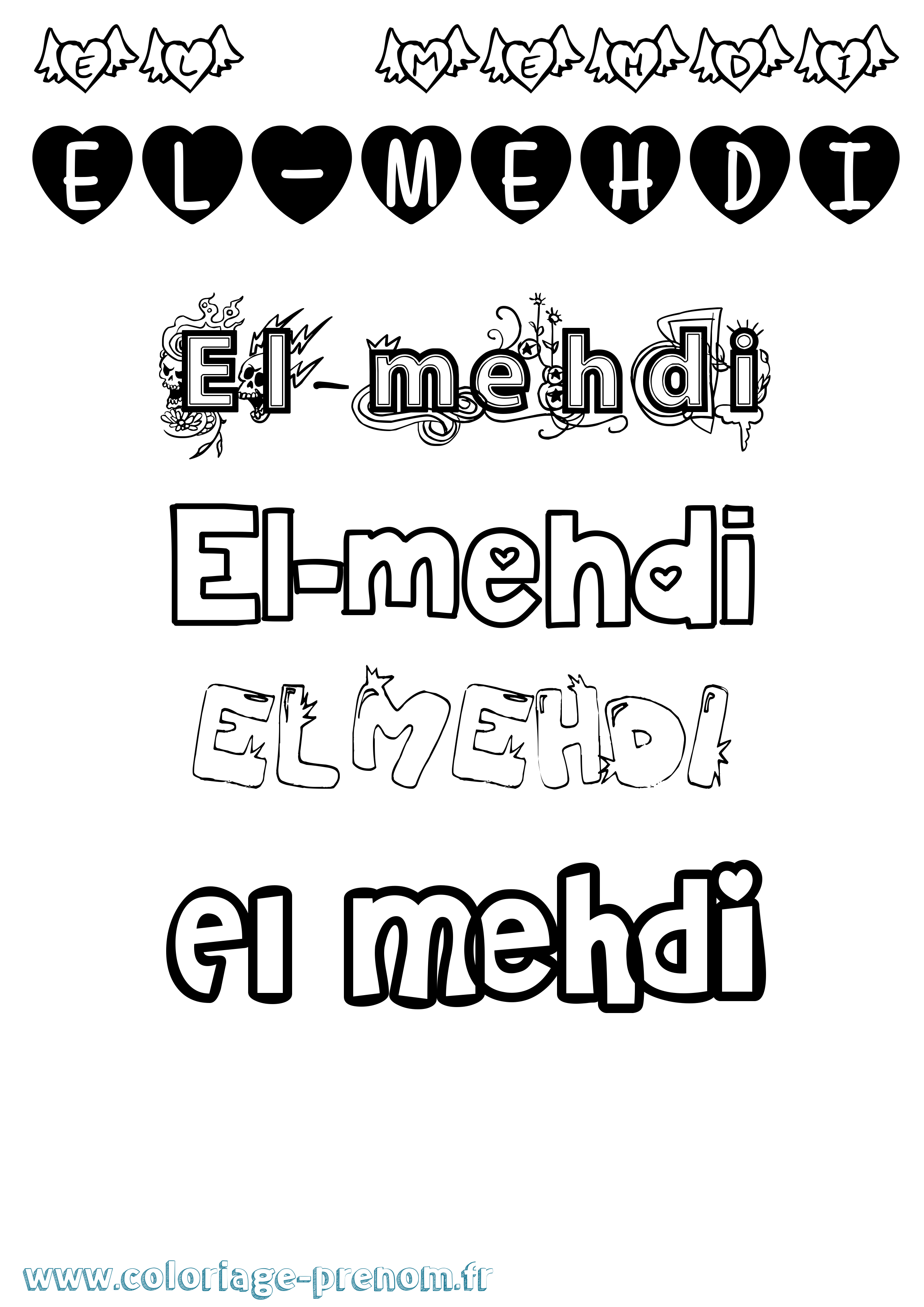 Coloriage prénom El-Mehdi Girly