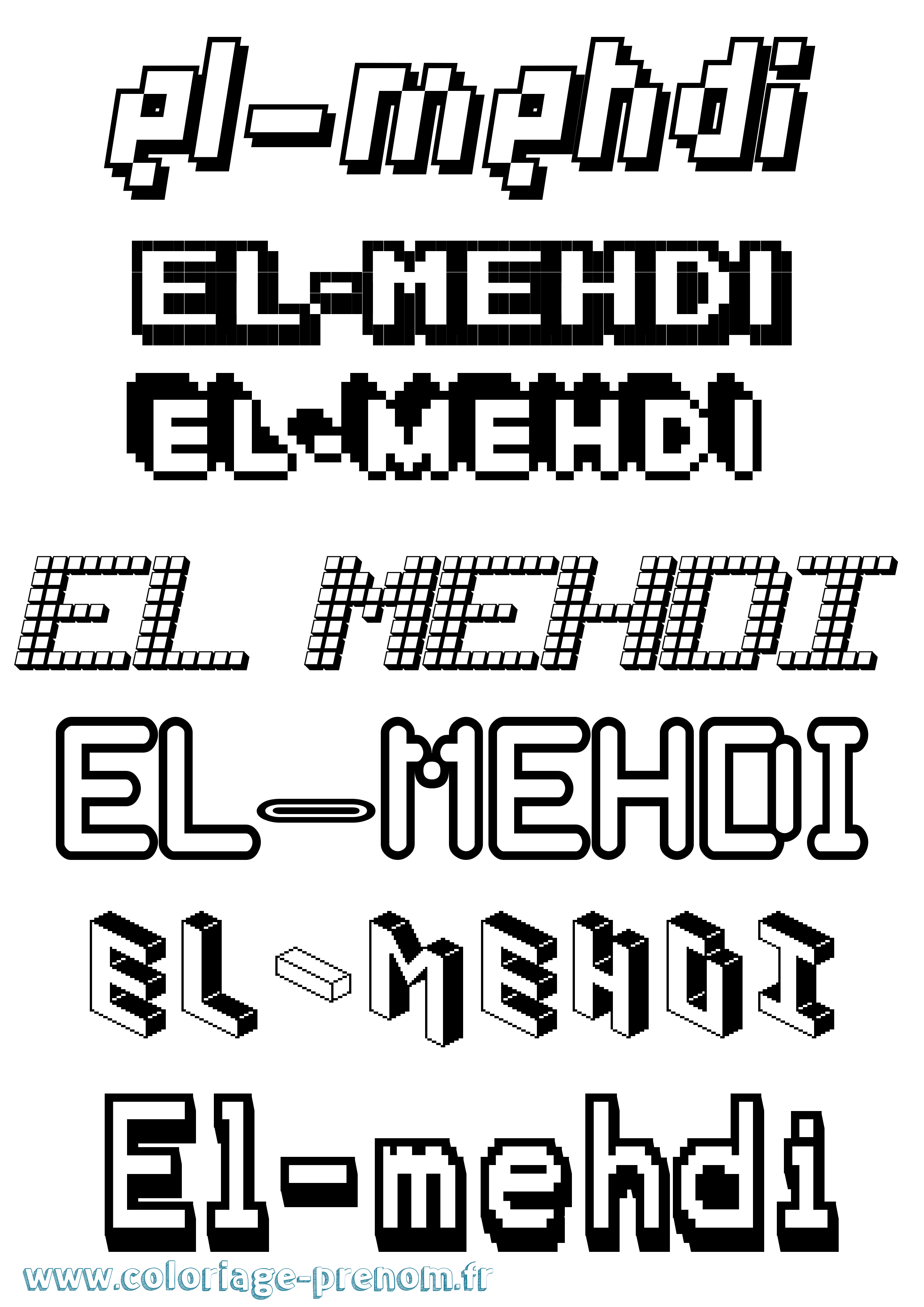Coloriage prénom El-Mehdi Pixel