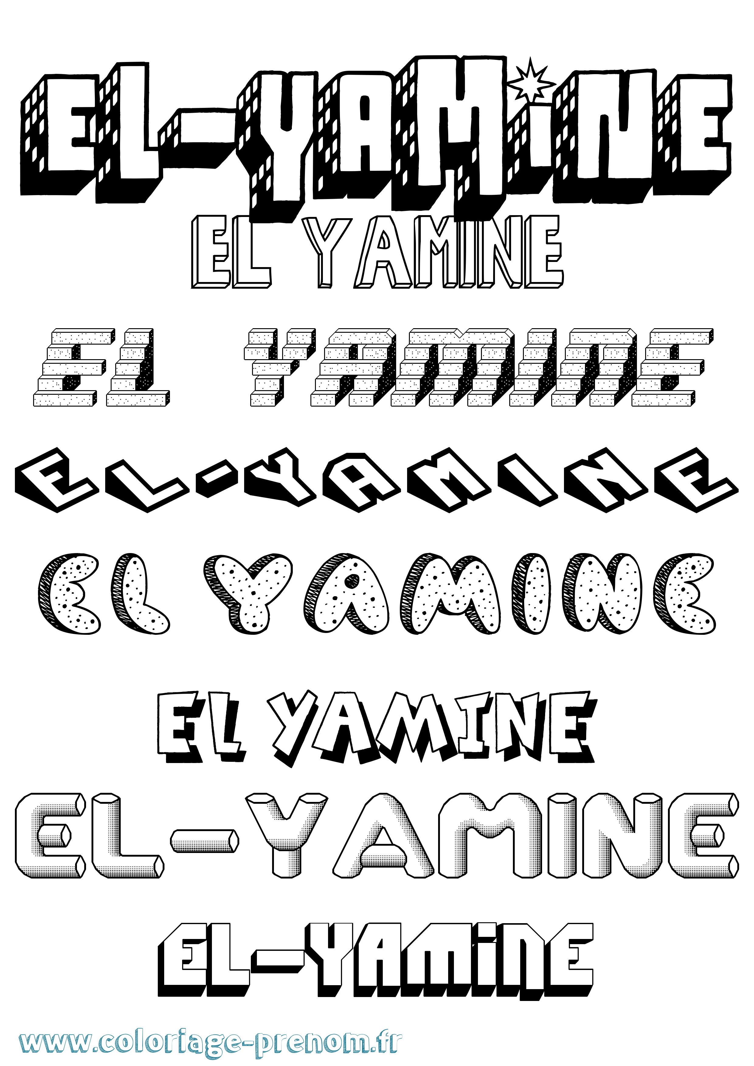 Coloriage El-Yamine Effet 3D Coloriage prénom El-Yamine Effet 3D
