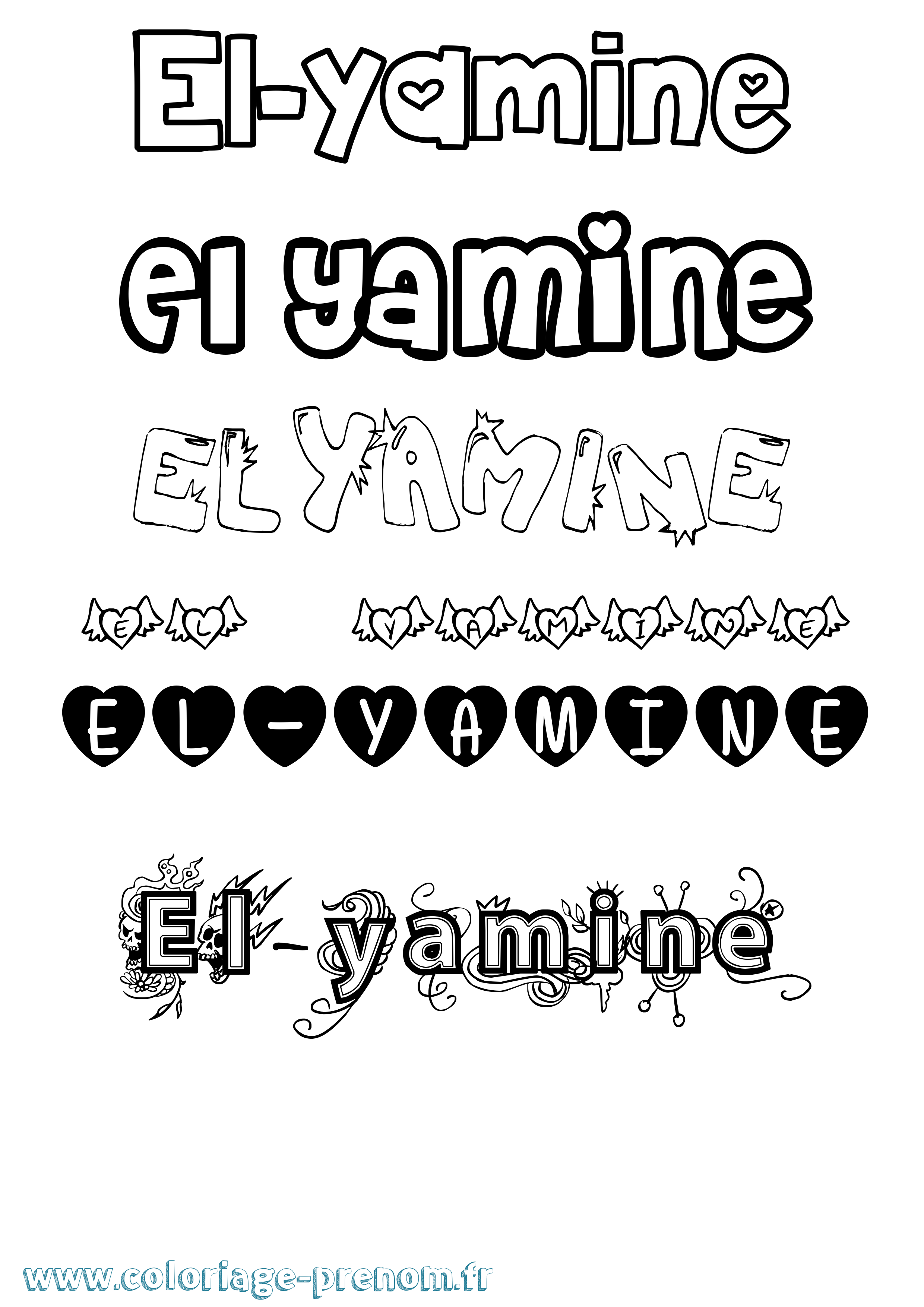 Coloriage El-Yamine Girly Coloriage prénom El-Yamine Girly