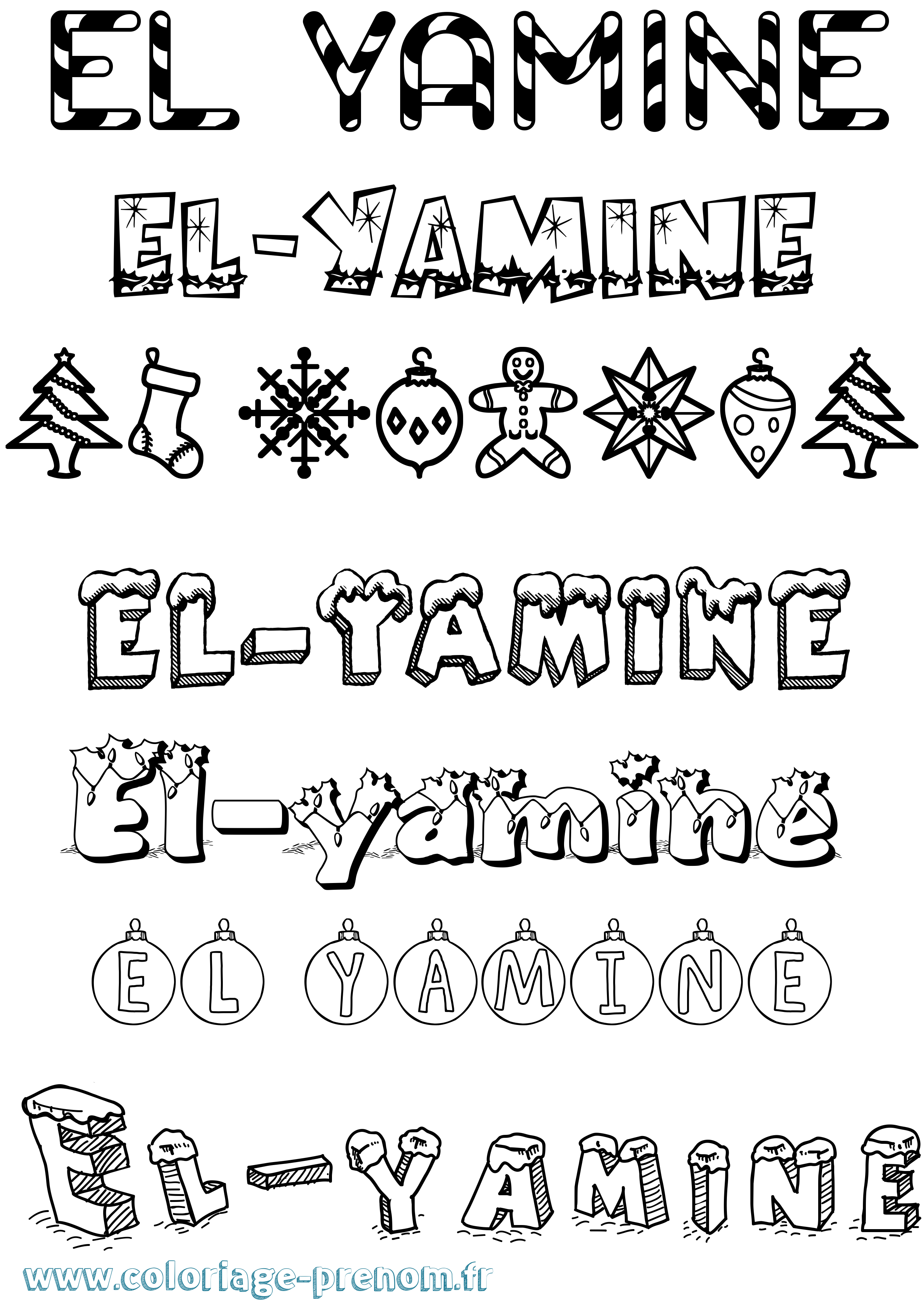 Coloriage El-Yamine Noël Coloriage prénom El-Yamine Noël