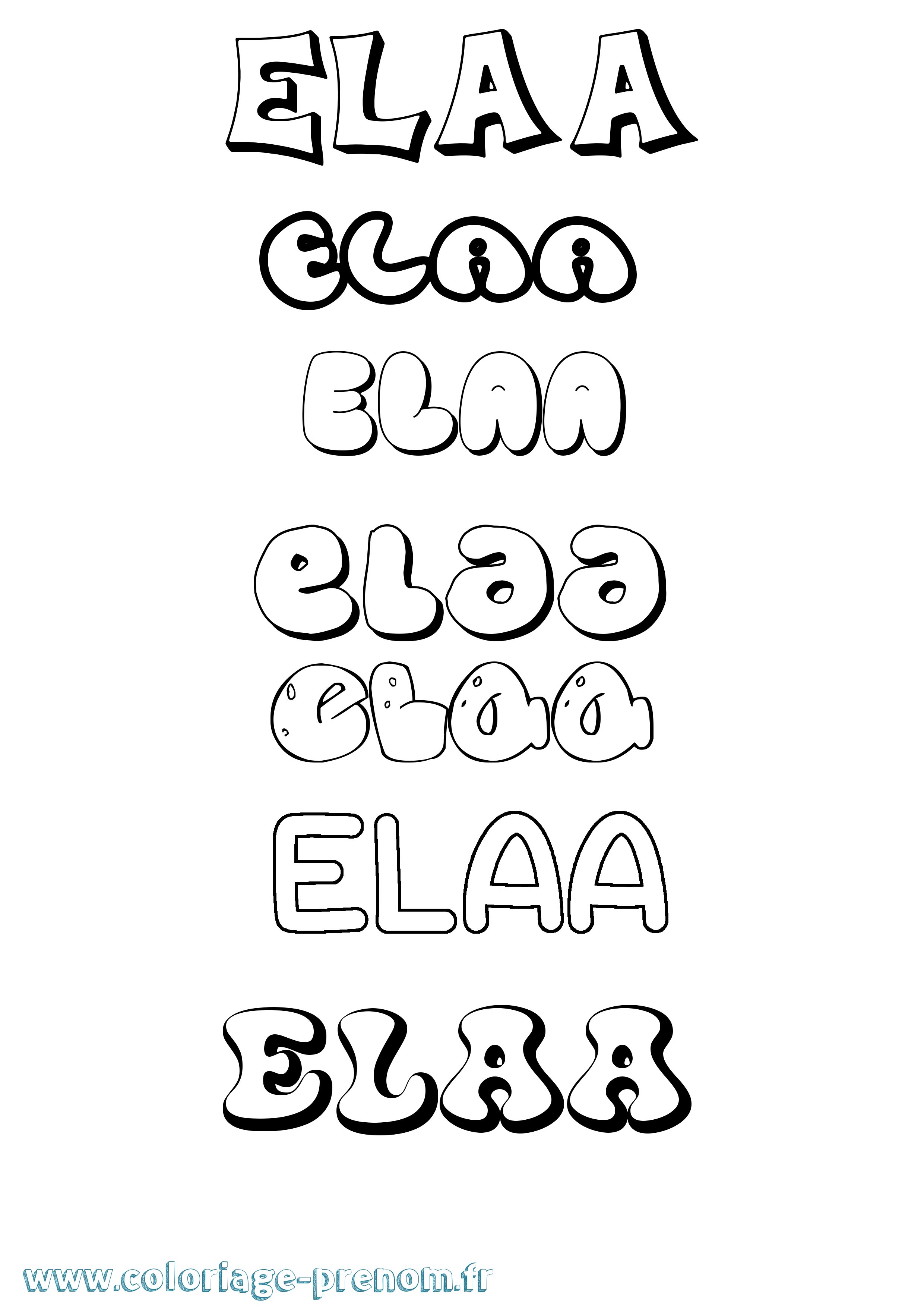 Coloriage prénom Elaa Bubble
