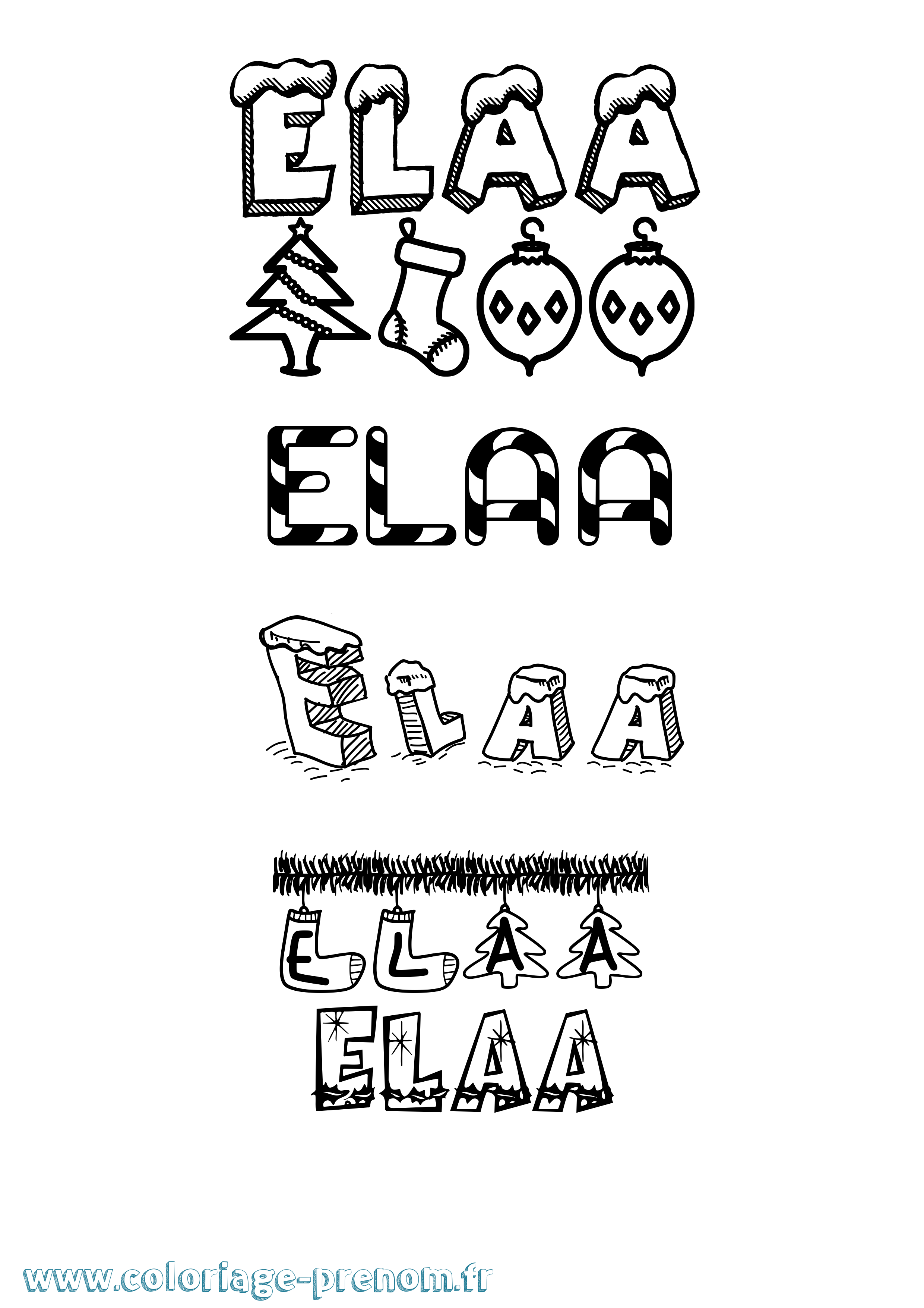Coloriage prénom Elaa Noël