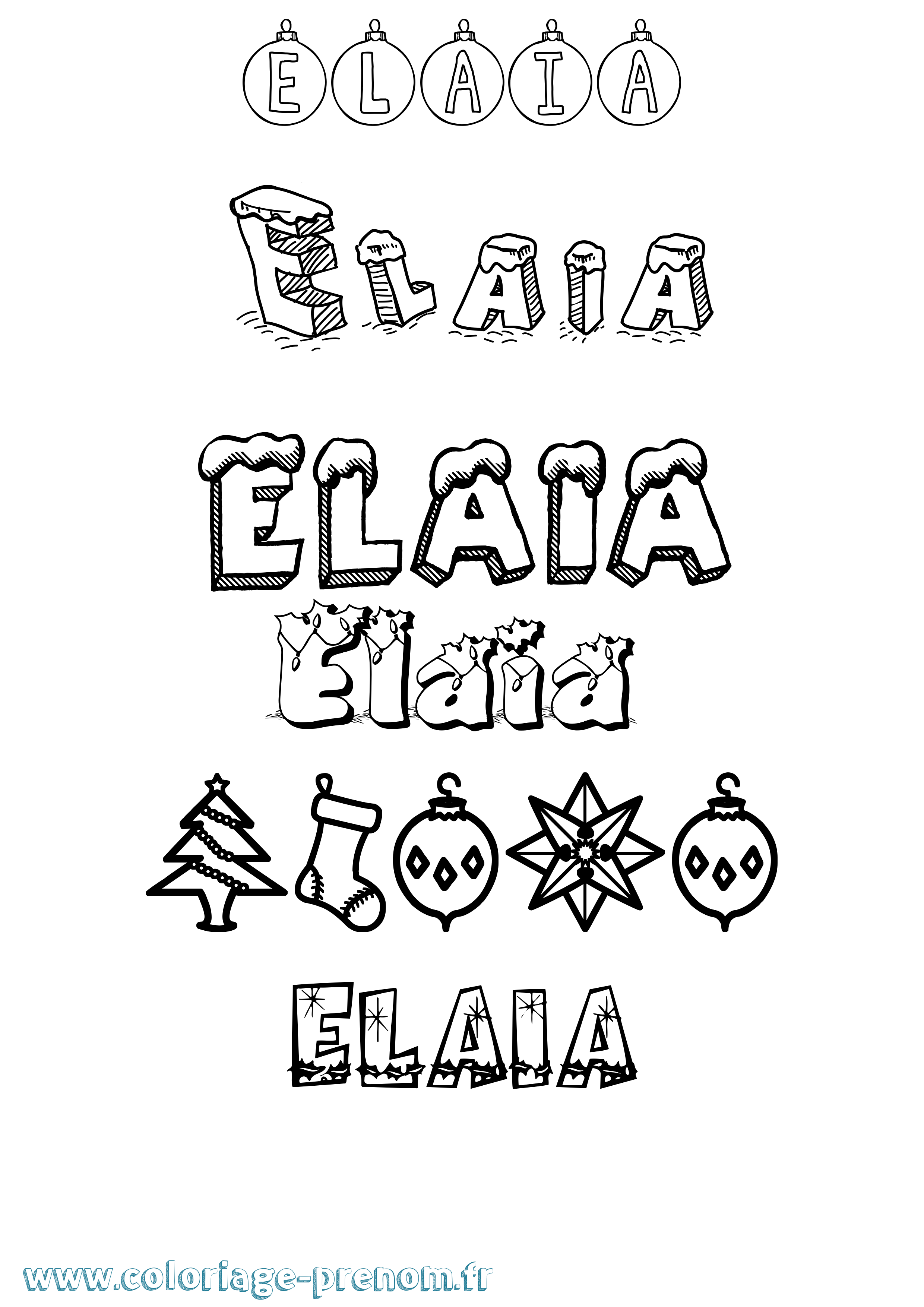 Coloriage prénom Elaia Noël