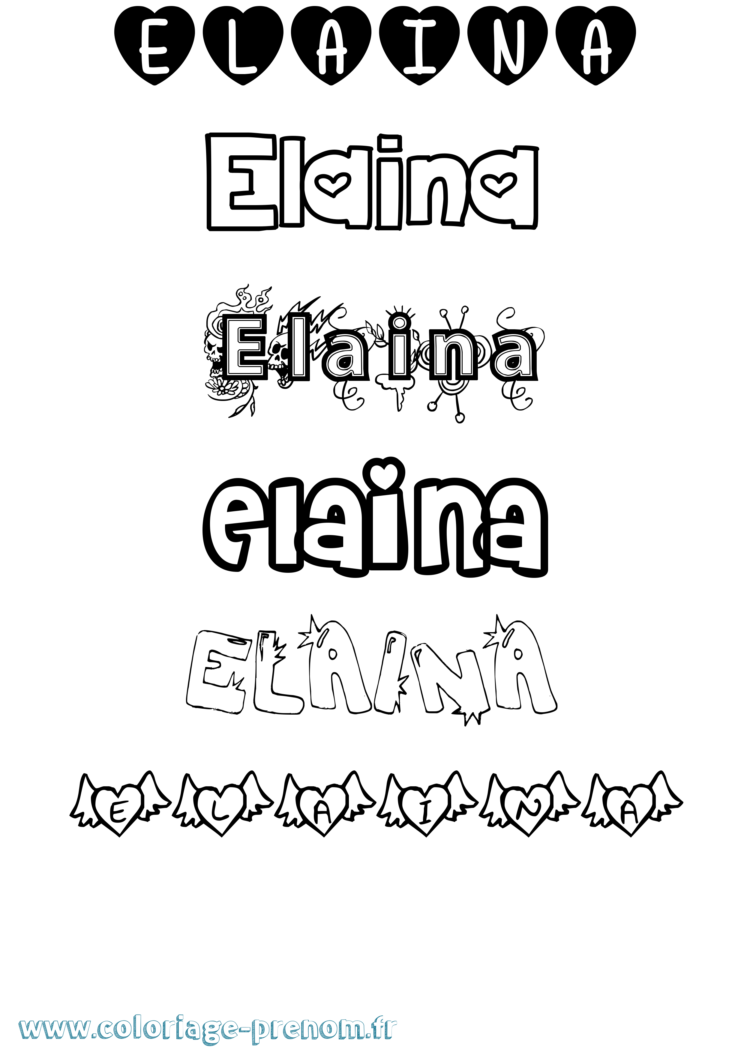 Coloriage prénom Elaina Girly