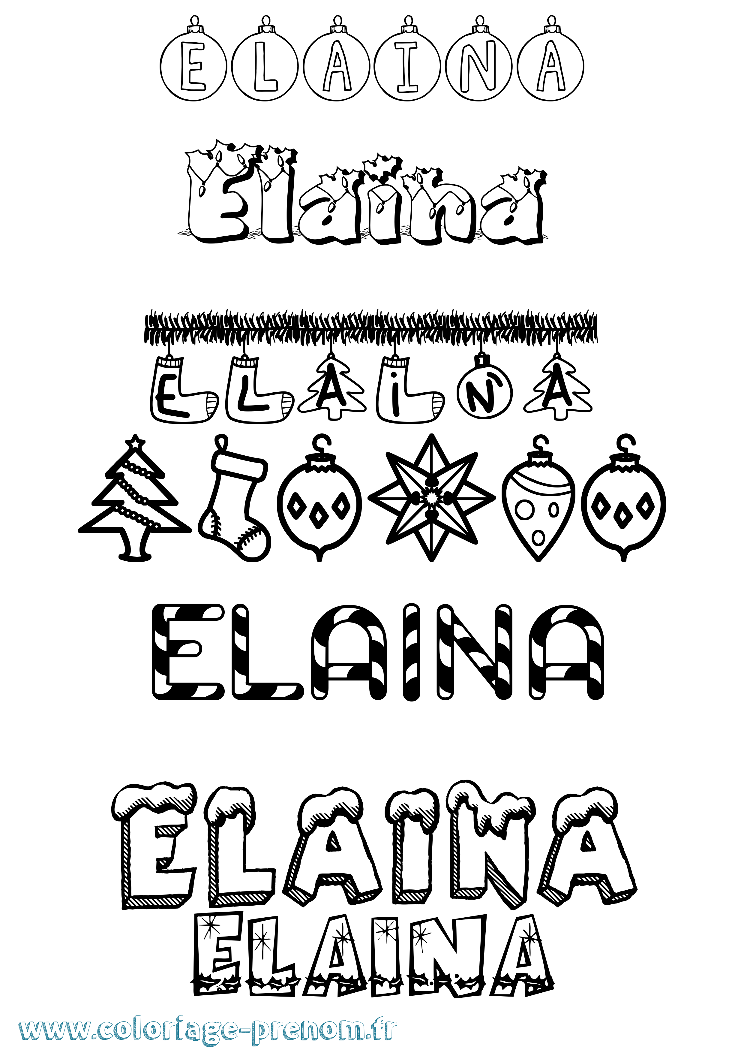 Coloriage prénom Elaina Noël