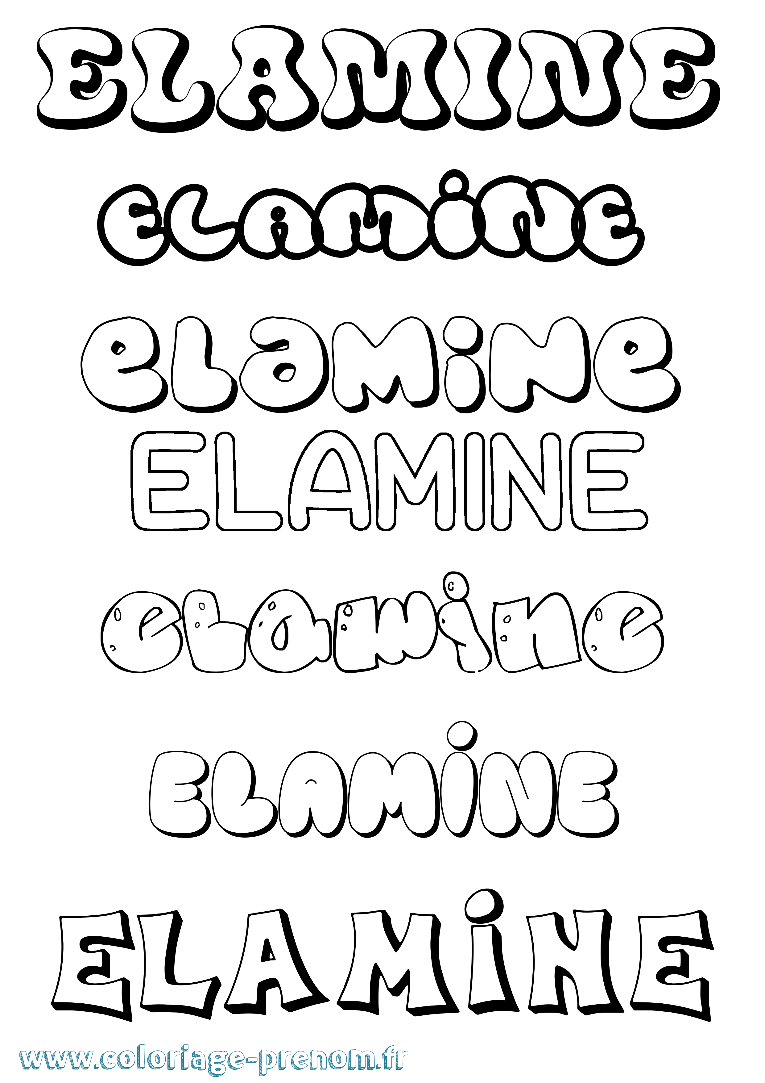 Coloriage prénom Elamine Bubble