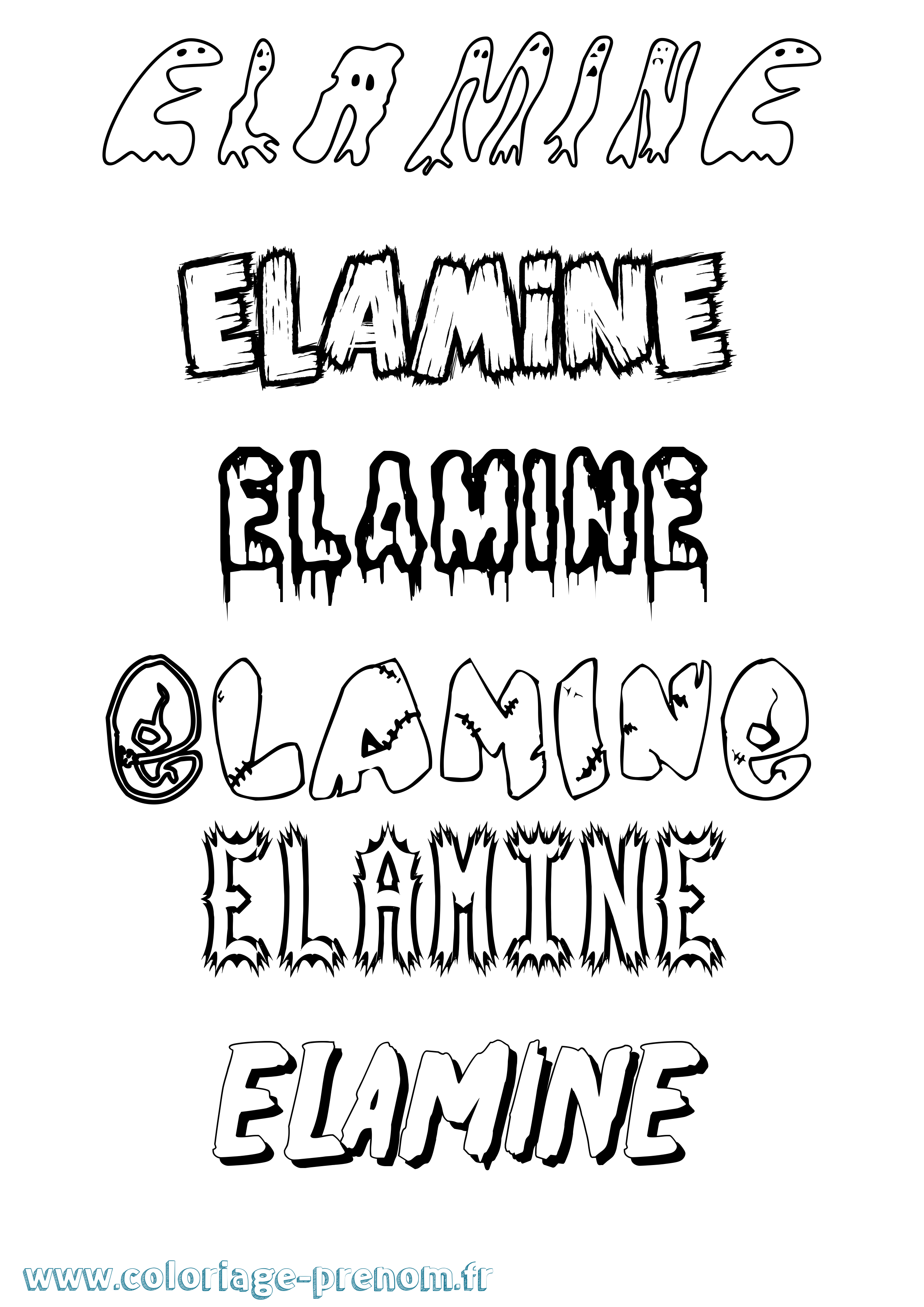 Coloriage prénom Elamine Frisson