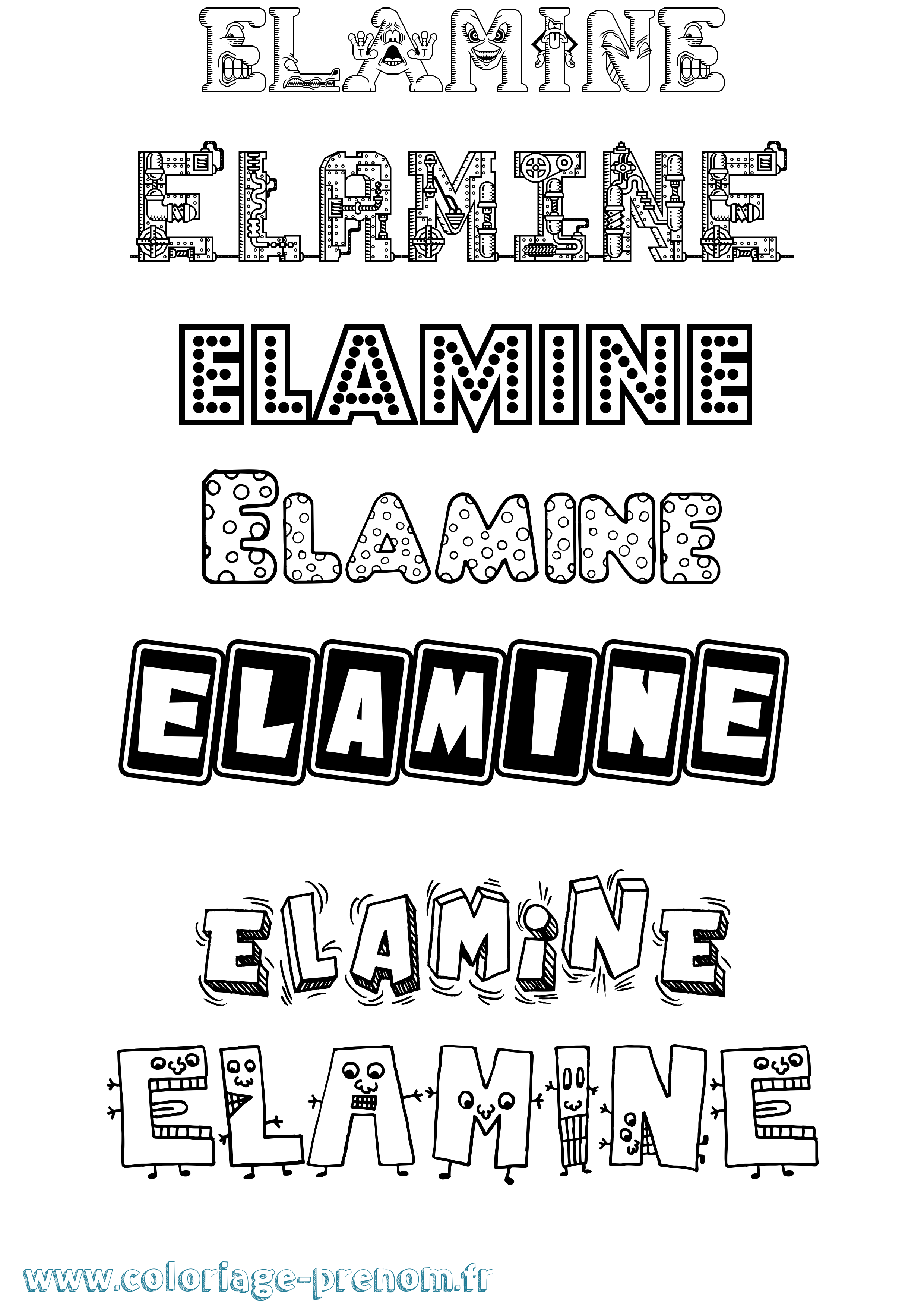 Coloriage prénom Elamine Fun