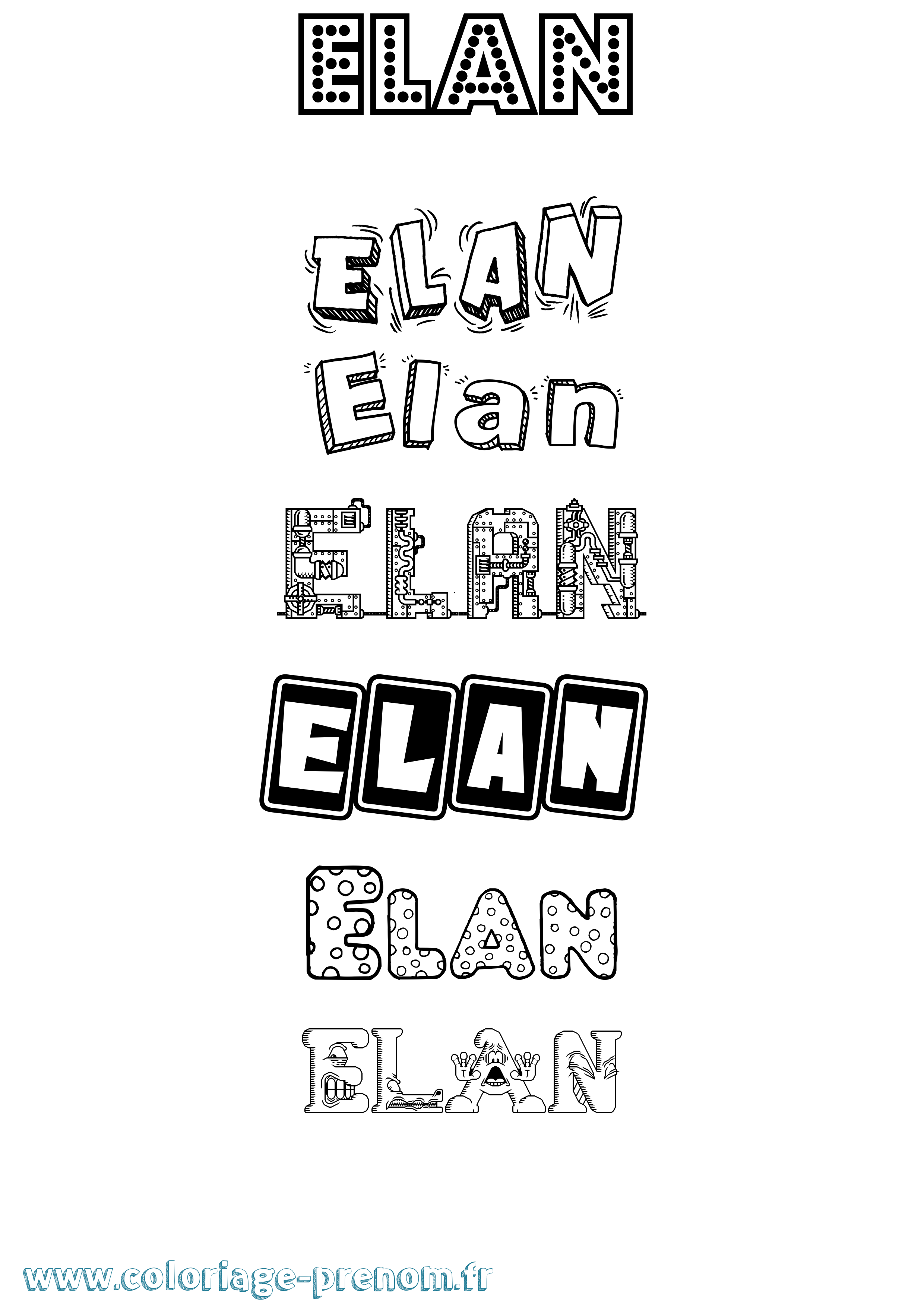 Coloriage prénom Elan Fun