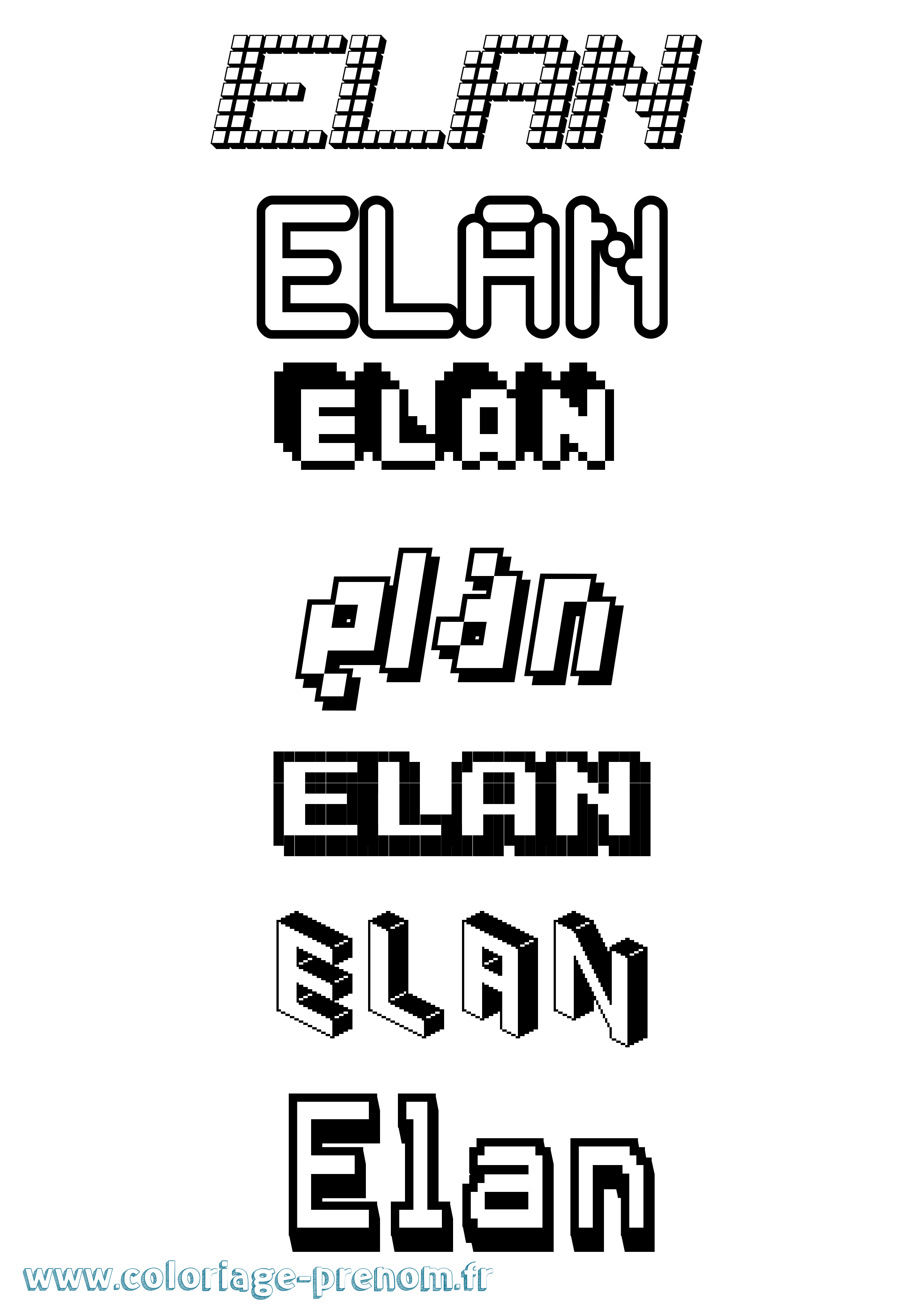 Coloriage prénom Elan Pixel