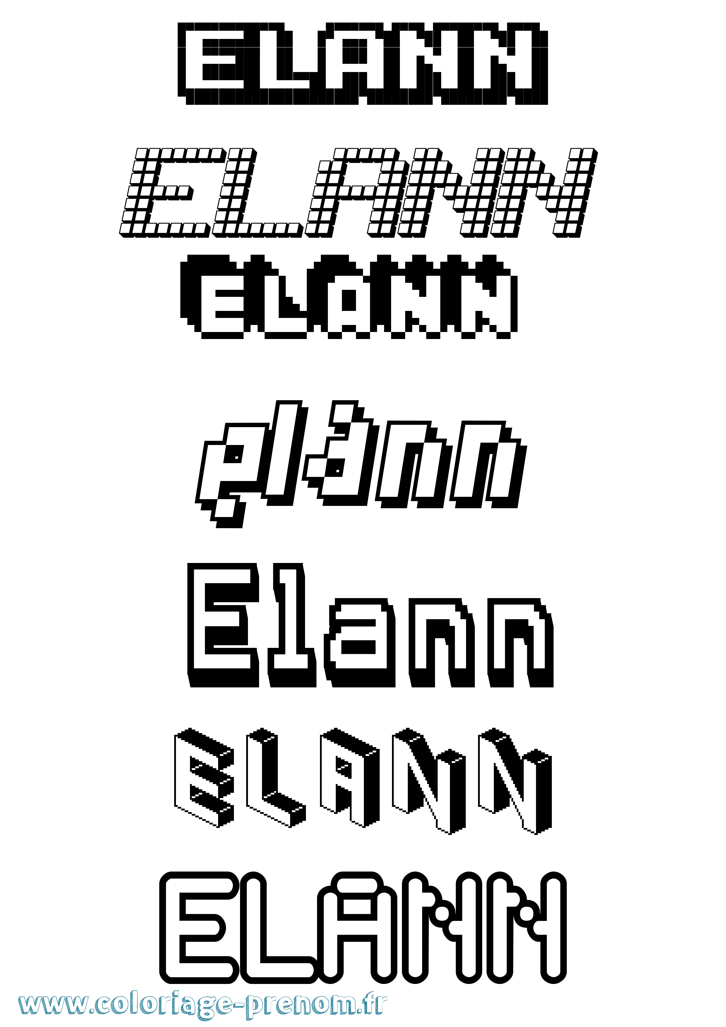 Coloriage prénom Elann Pixel