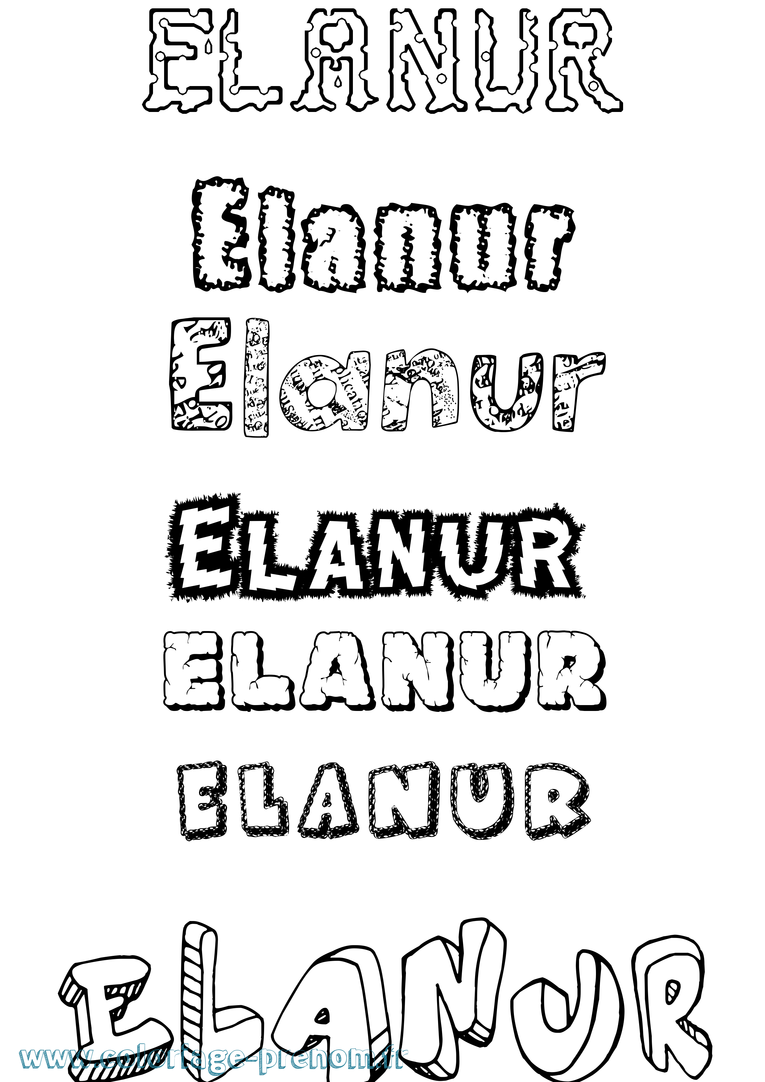Coloriage prénom Elanur Destructuré